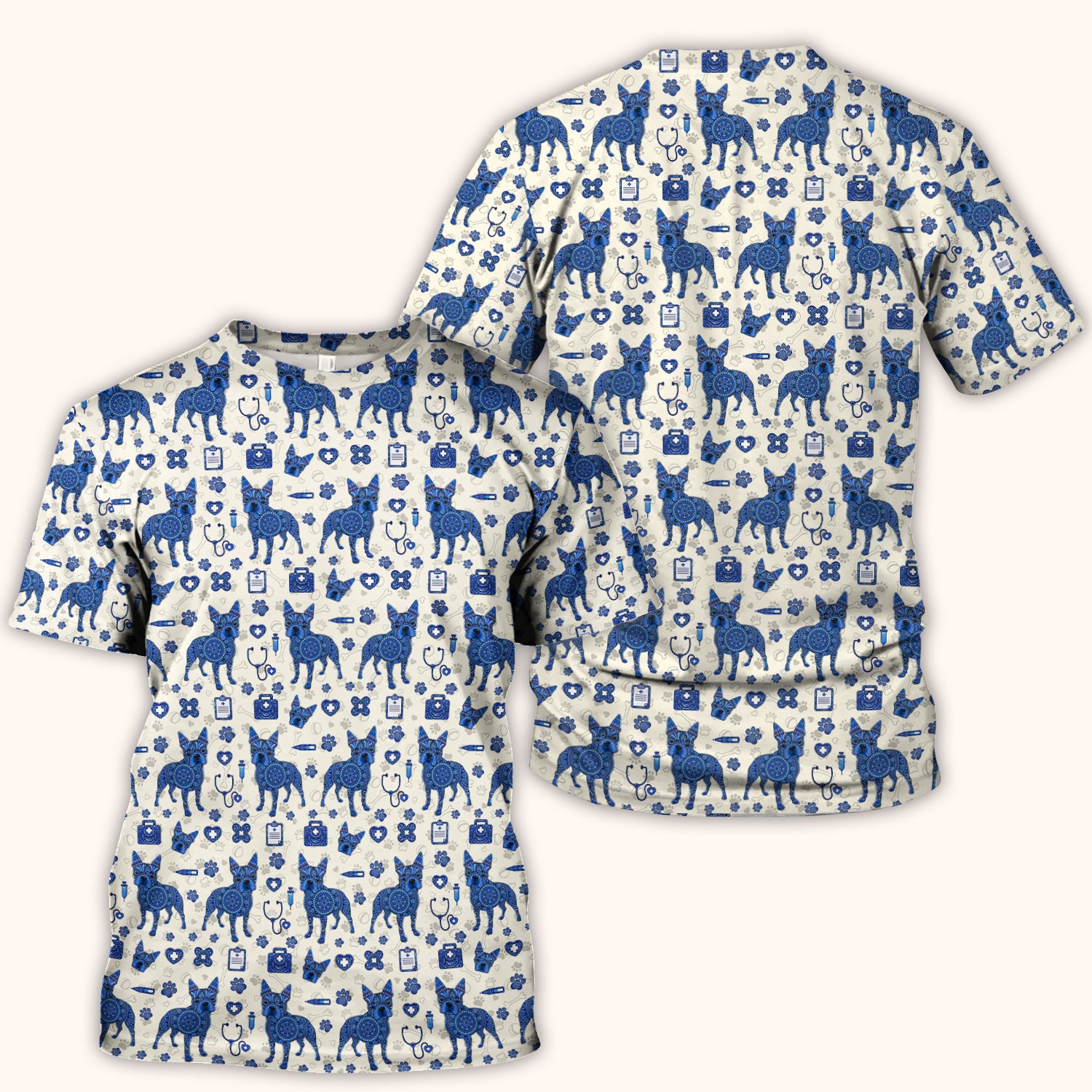 Blue Heeler Australian Cattle Dog Scrub Top, Australia Dot Art Pattern Shirt, Breathable Fabrics Nursing Uniform