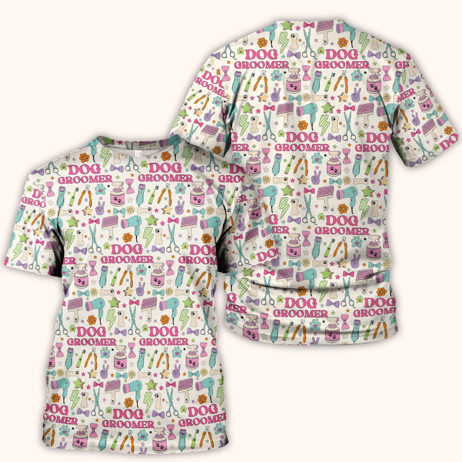 Dog Groomer Tools Pattern Nursing Scrub Top, Comfortable Scrubs for Nurses