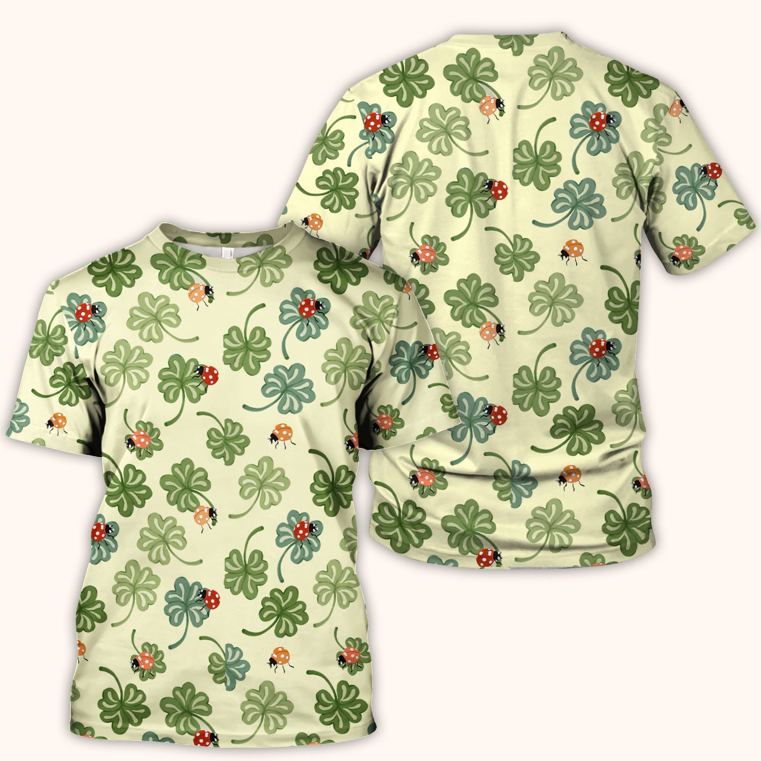 Clover and Ladybug Lucky Garden Pattern Scrubs Top, Comfortable Scrubs for Nurses