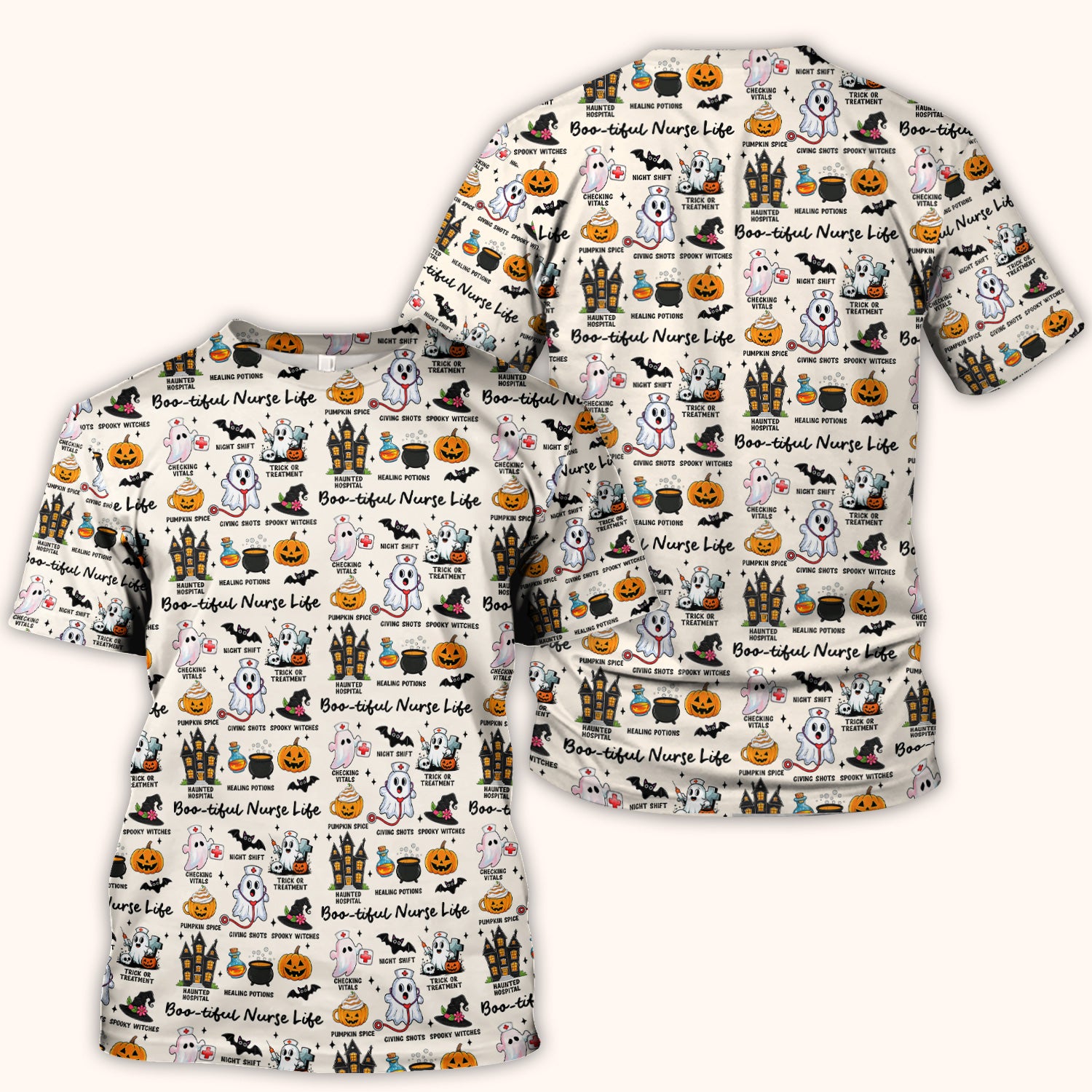 Spooky Halloween Boo-tiful Nurse Life Scrub Top, Comfortable Scrubs for Nurses