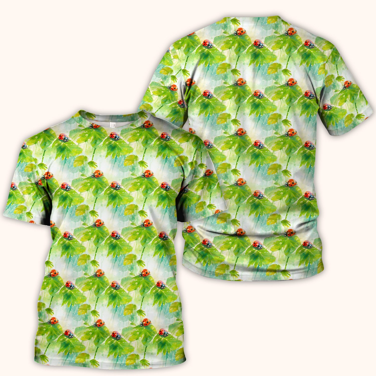 Ladybugs On Rainy Leaves Pattern Scrub Top, Comfortable Scrubs for Nurses