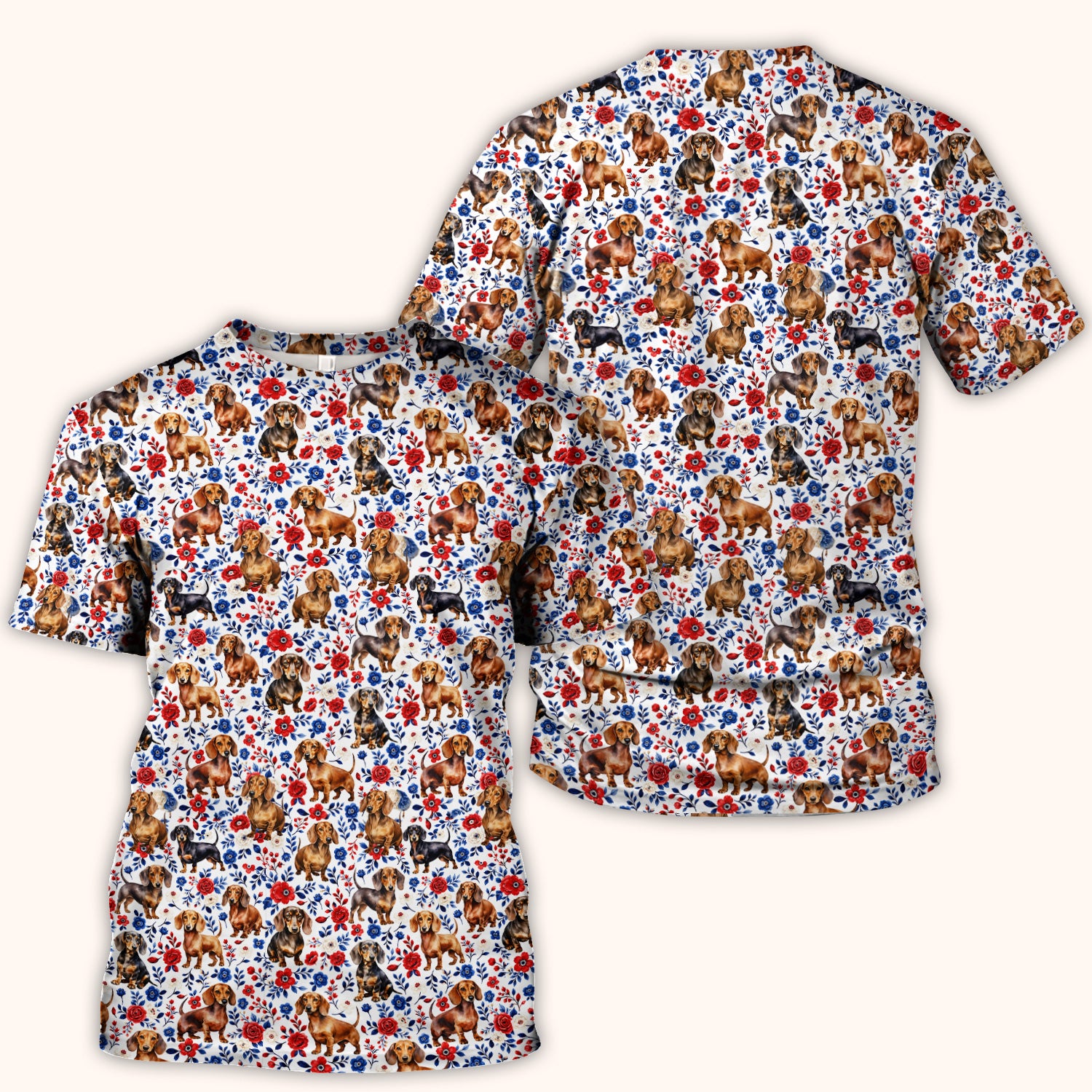 Floral Dachshund Nurse Scrub Top for RN, CNA, Veterinary Staff, Dog Lover Uniform