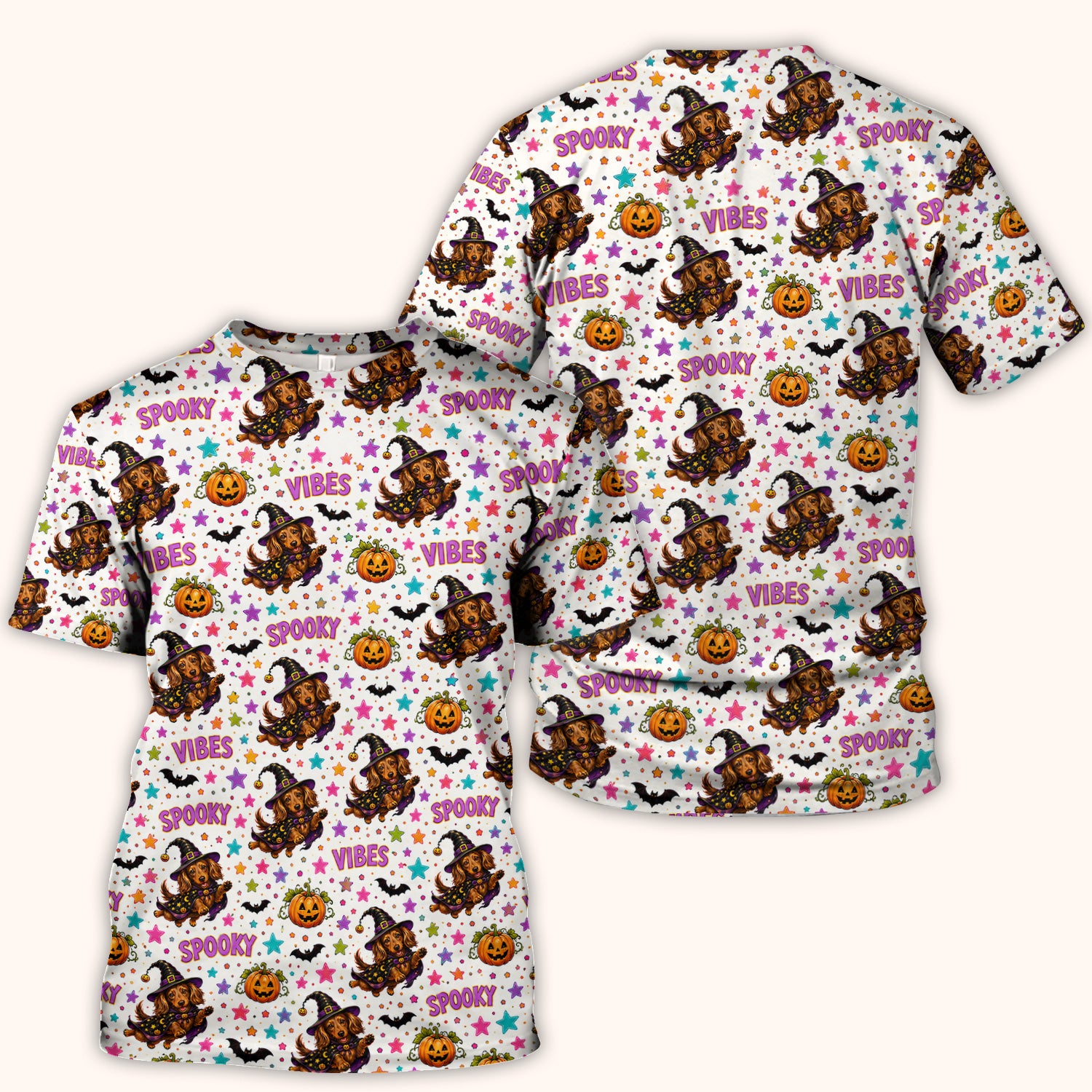 Spooky Dachshund Vibes Print Scrub Top, Comfortable Scrubs for Nurses