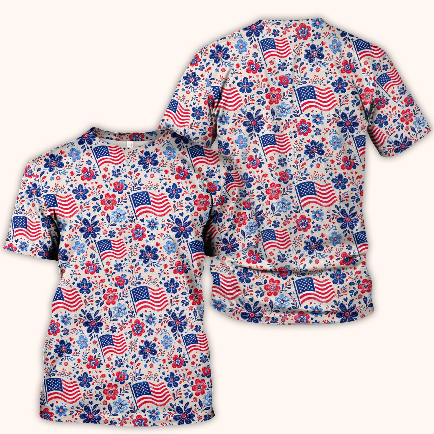 Patriotic Flag Floral Nurse Scrub Top for RN, CNA, Fourth Of July Uniform