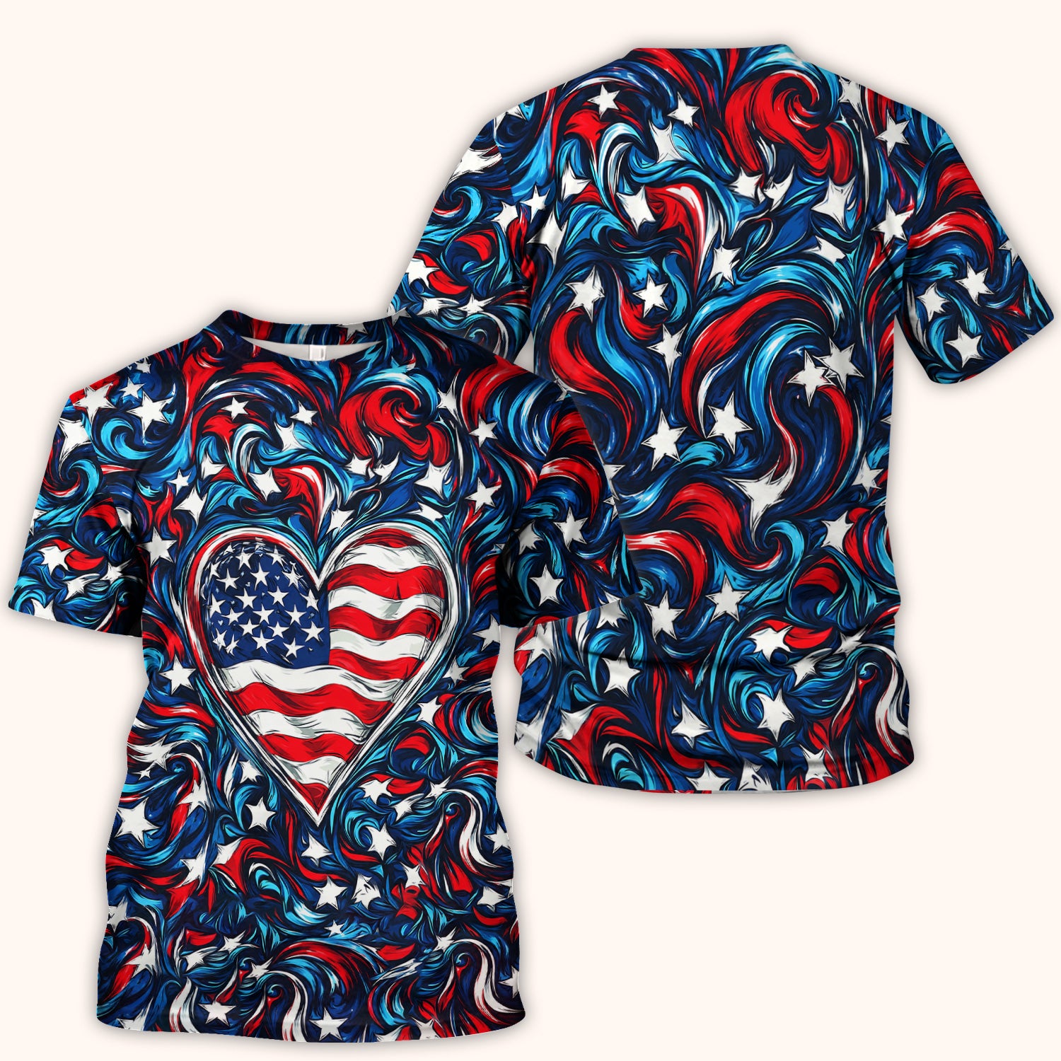 American Flag Heart Pattern Scrub Top, Comfortable Scrubs for Nurses