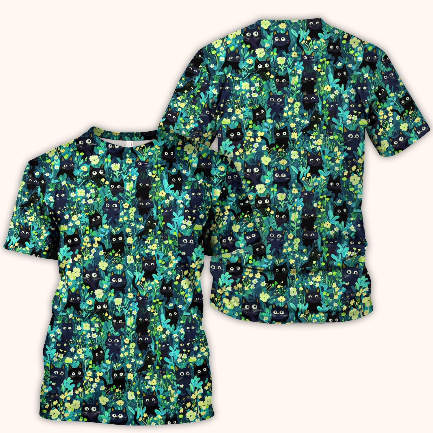 Black Cat Floral Pattern Scrub Top, Comfortable Scrubs for Nurses