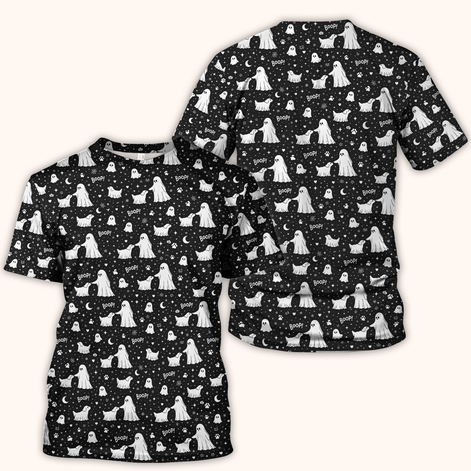 Halloween Ghost Boop Dog Pattern Scrub Top, Comfortable Scrubs for Nurses