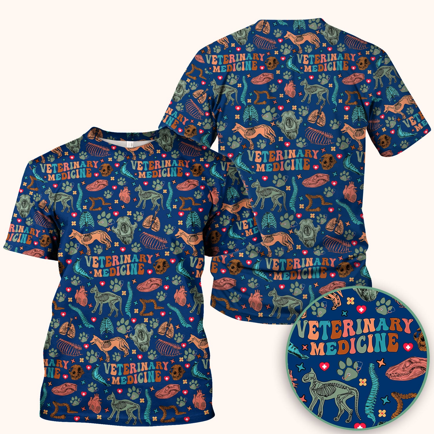 Vet Tech Scrub Top - Veterinary Medicine Pattern - Animal Medical Uniform for Women Nurse Gift