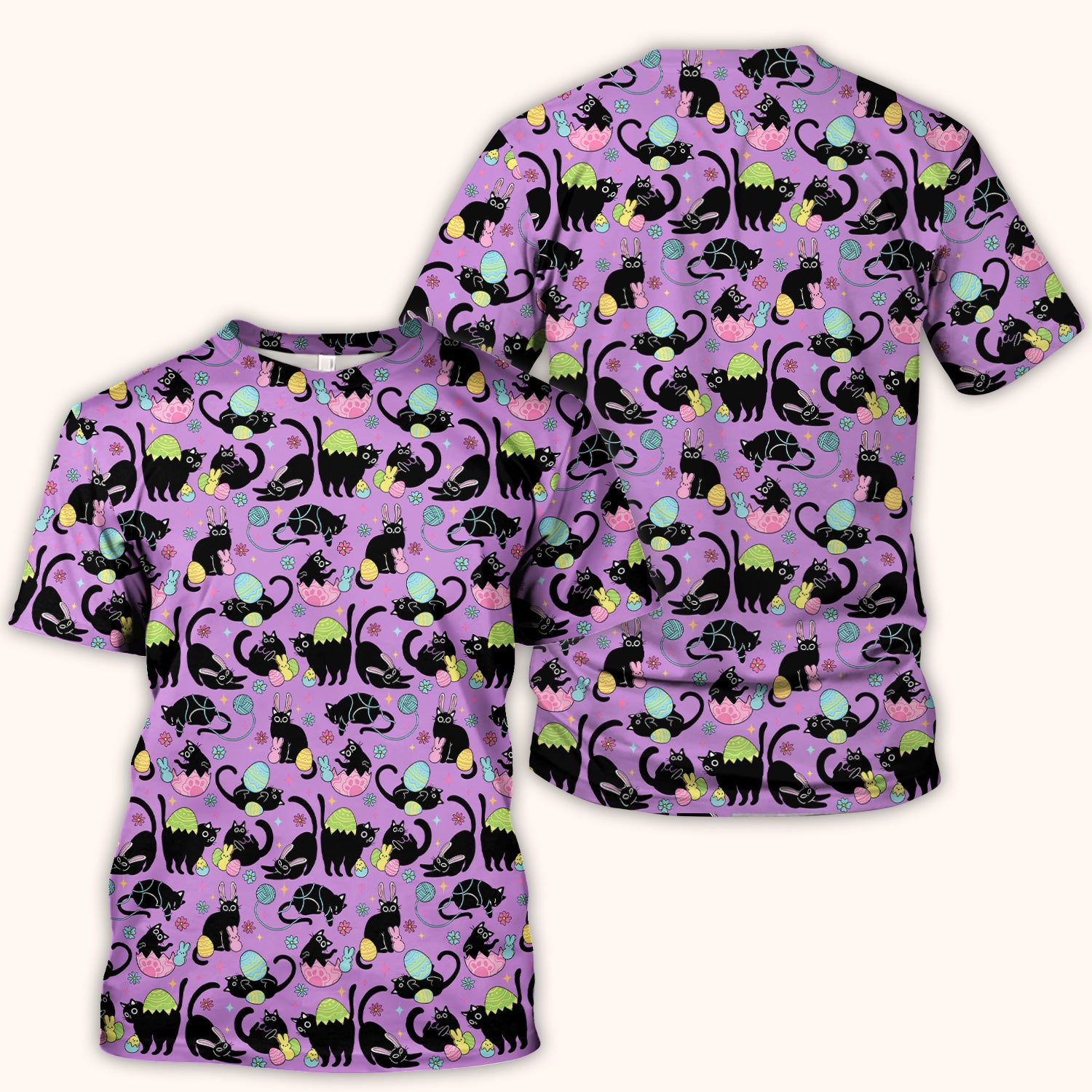 Funny Easter Black Cat Egg Pattern Scrub Top, Breathable Fabrics Nursing Uniform