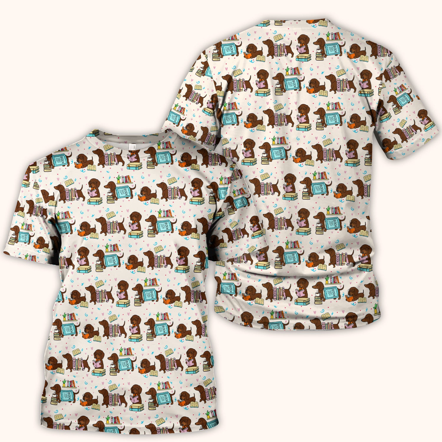 Cute Bookish Dachshund Reading Scrub Top, Comfortable Scrubs for Nurses