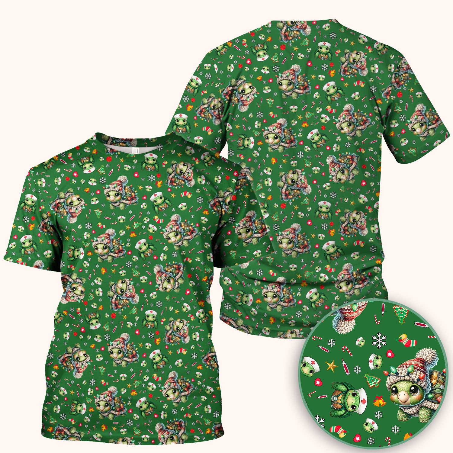 Christmas Turtle Scrub Top - Cute Funny Nurse Shirt - Holiday Medical Uniform for Women RN LPN CNA Gift Idea