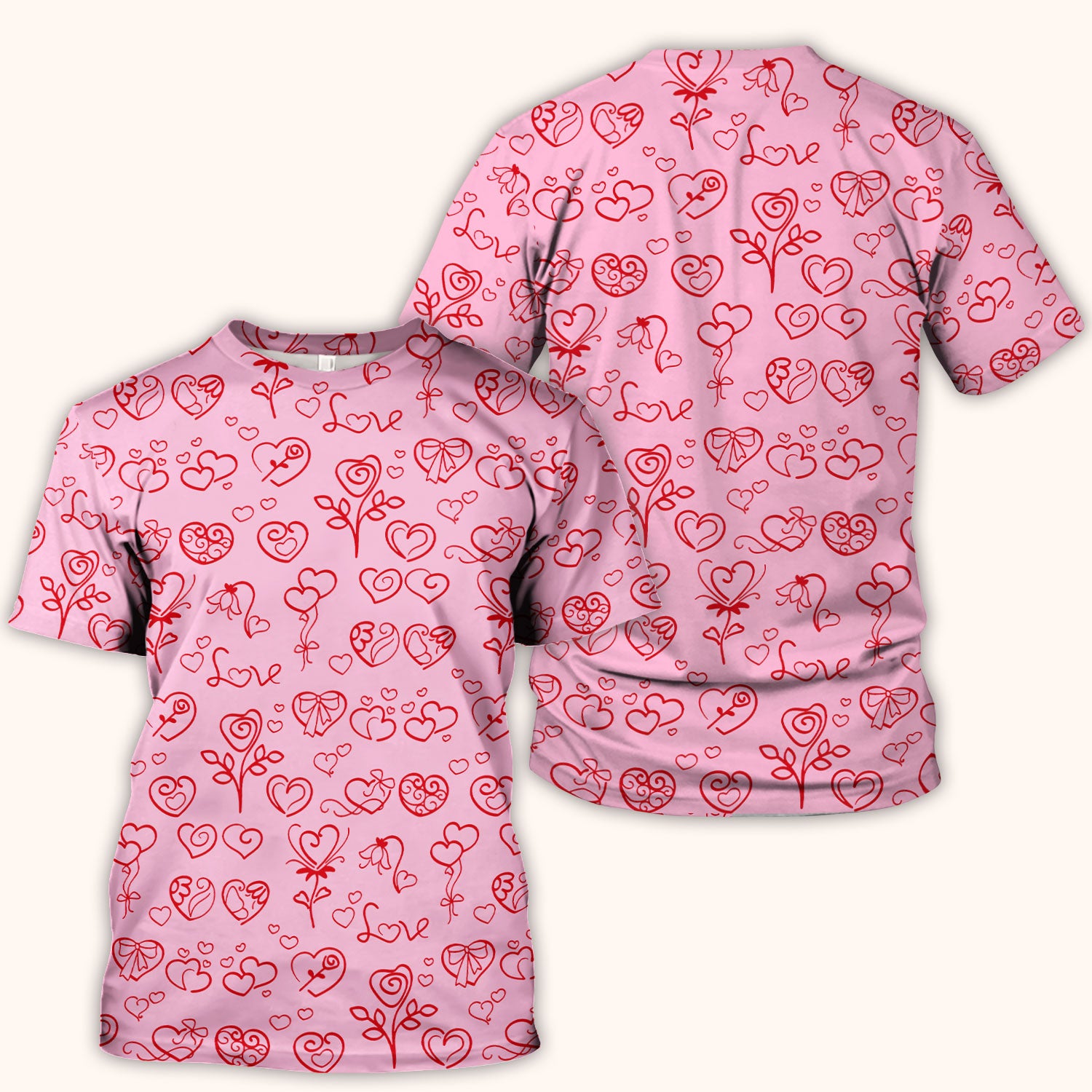 Cute Valentine Heart Scrub Top, Artistic Heart Pink Love Line Art Pattern Nurse Shirt, Comfortable Scrubs For Nursing