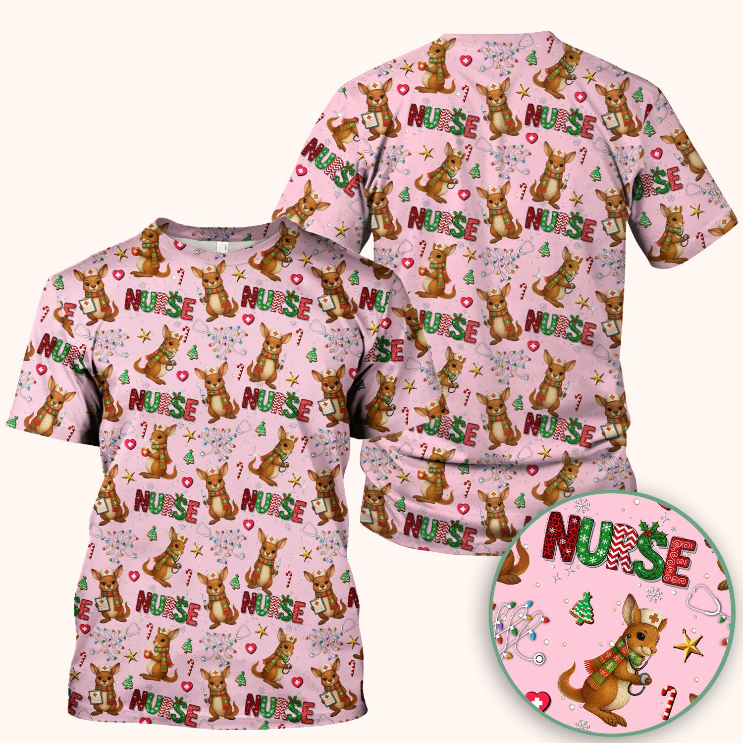 Aussie Kangaroo Christmas Scrub Top - Funny Holiday Nurse Shirt for Women - Cute Animal Medical Uniform