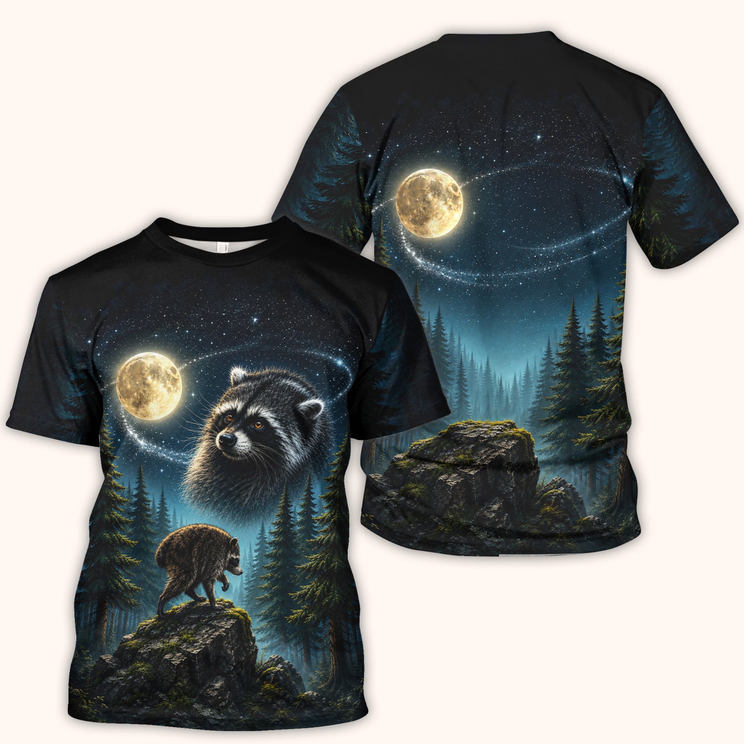 Raccoon On A Moonlit Branch Print Scrub Top, Comfortable Scrubs for Nurses
