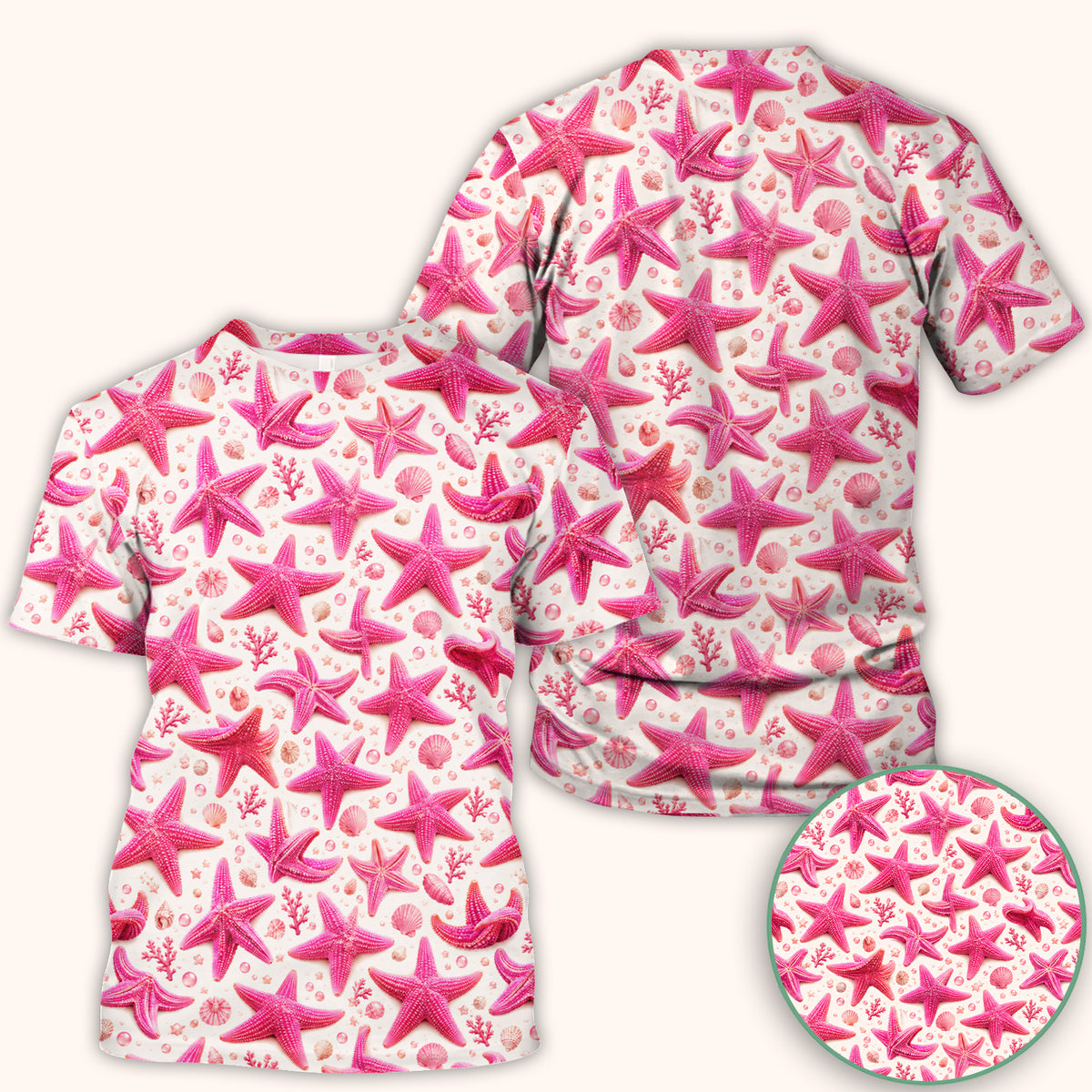 Pink Starfish And Seashell Pattern Scrub Top, Comfortable Scrubs for Nurses