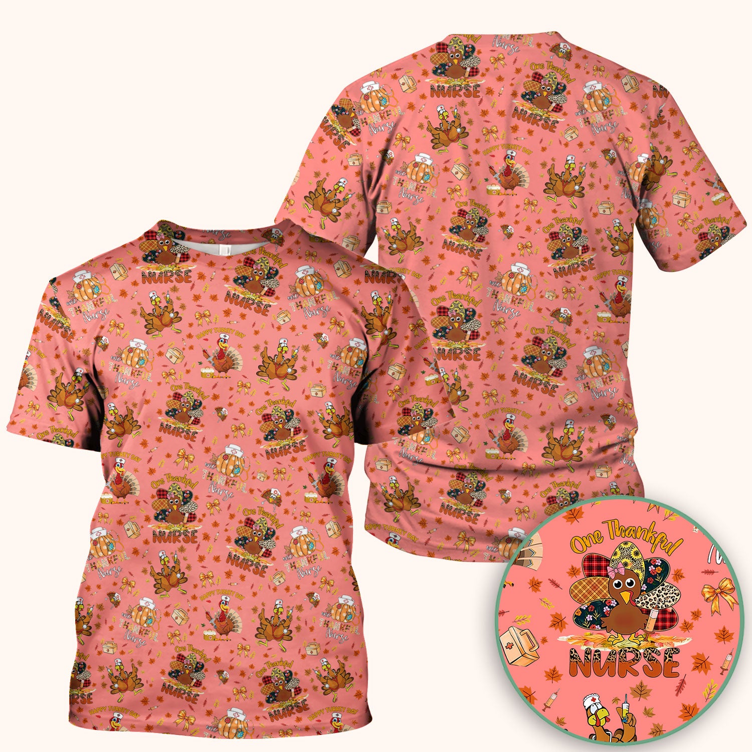 Thanksgiving Nurse Shirt for Women - Turkey Pumpkin Scrub Top for Nurses - Fall Med Uniform for RN CNA LPN