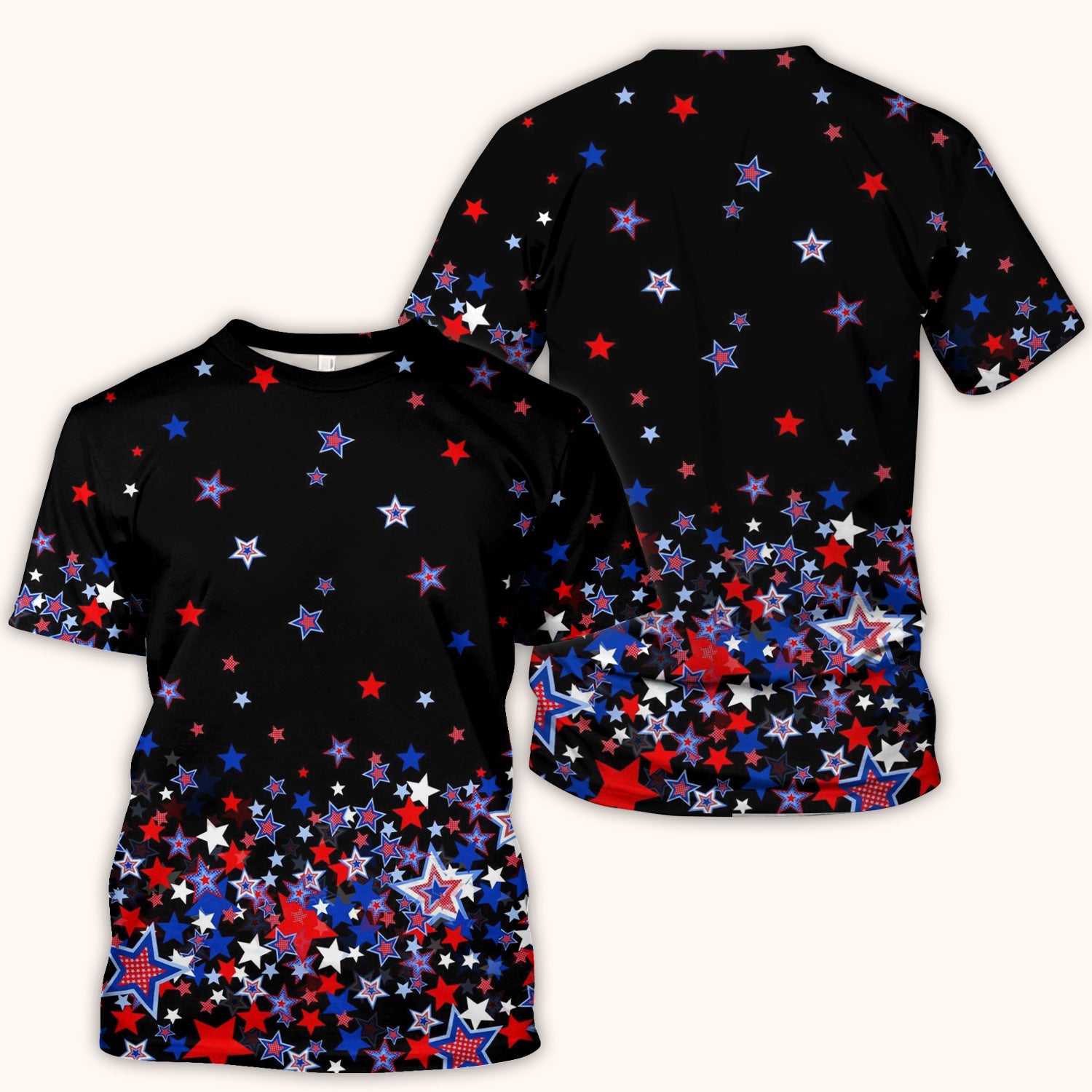 Festive Patriotic Red Blue Star Pattern Scrub Top, Comfortable Scrubs for Nurses