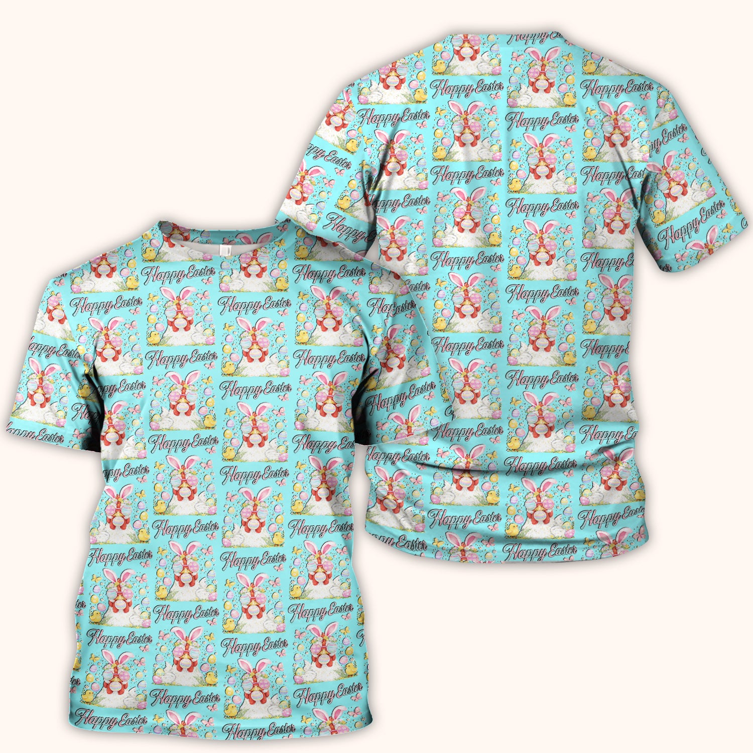Happy Easter Bunny Eggs Pattern Scrub Top, Comfortable Scrubs for Nurses