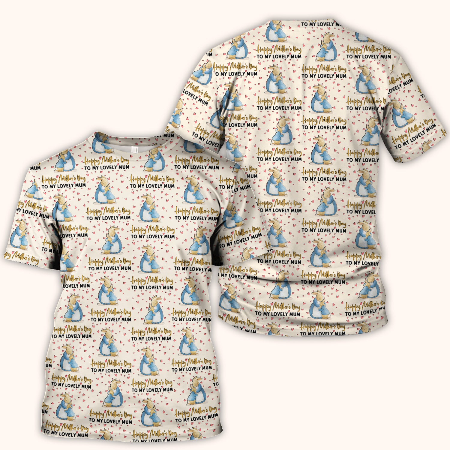 Happy Mothers Day Bunny Love Pattern Scrubs Top, Comfortable Scrubs for Nurses