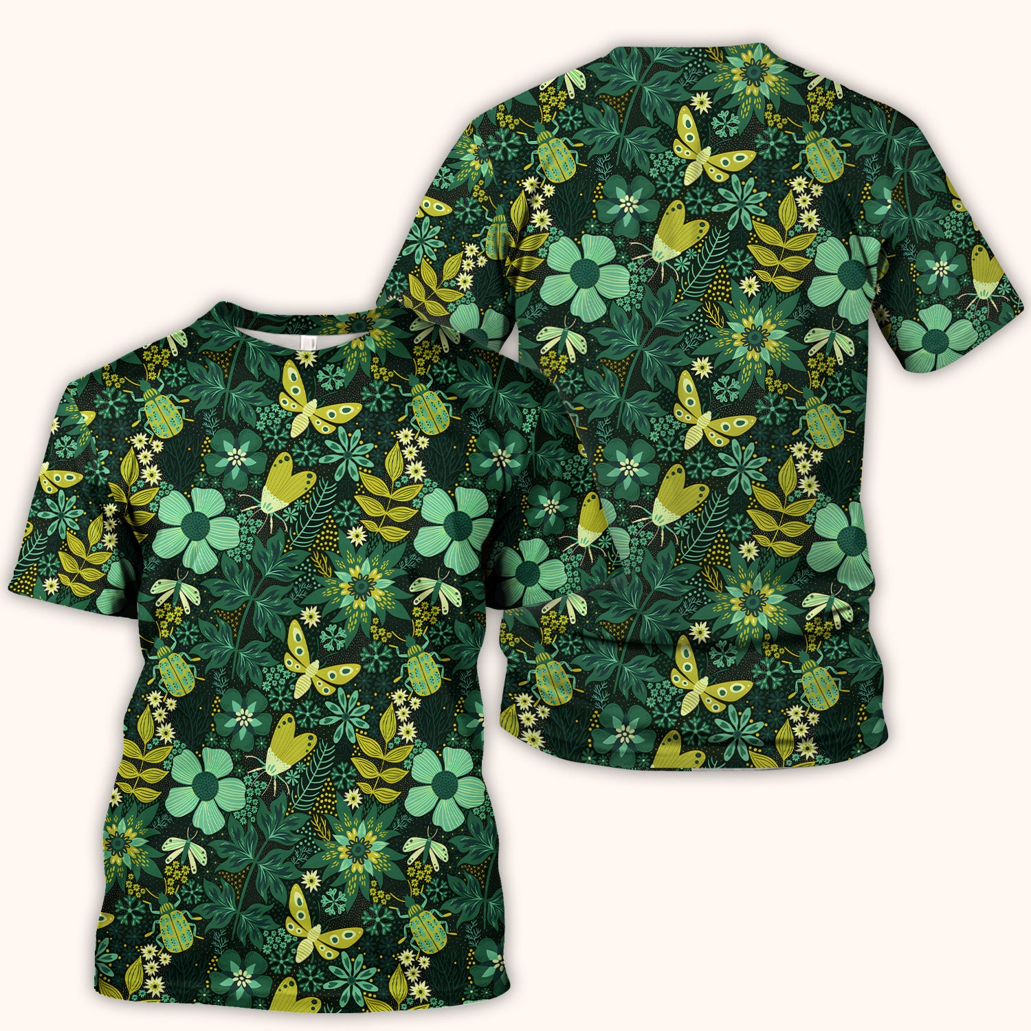 Green Botanical Butterfly Pattern Scrub Top, Comfortable Scrubs for Nurses