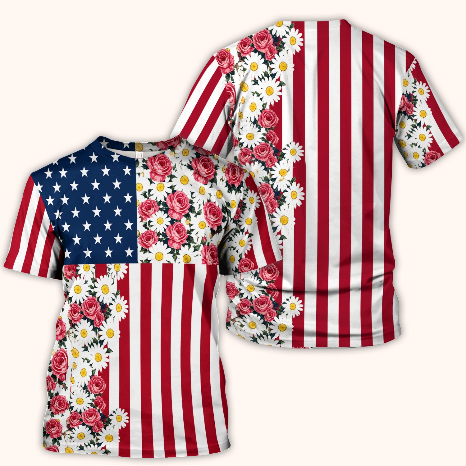 Floral American Flag Nurse Scrub Top for RN, CNA, Healthcare Workers, Patriotic Uniform Scrub Top, Comfortable Scrubs for Nurses