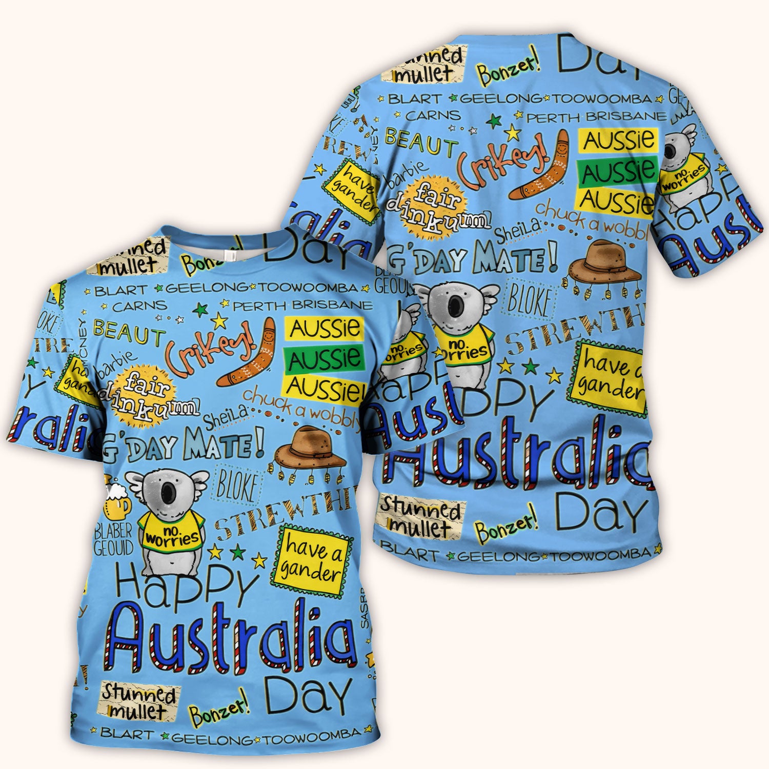 Cute Cartoon Koala Australia Pattern Scrub Top, Breathable Fabrics Nursing Uniform