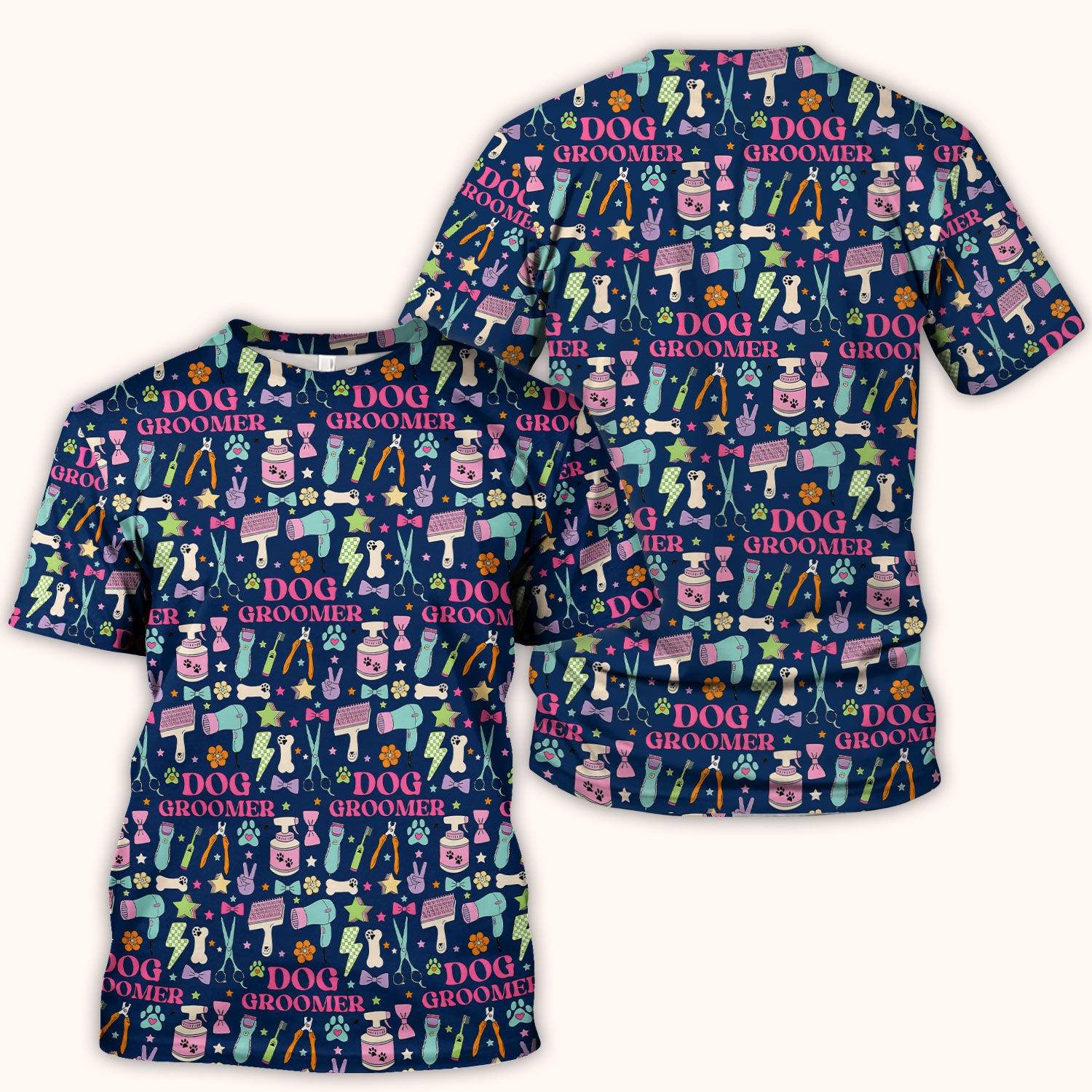 Dog Groomer Tools Pattern Nursing Scrub Top, Comfortable Scrubs for Nurses