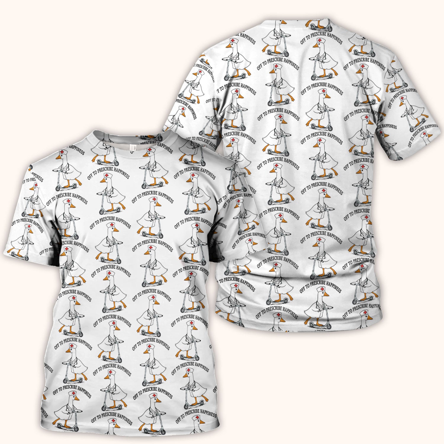 Nurse Goose Scooter Print Scrub Top, Breathable Fabrics Nursing Uniform