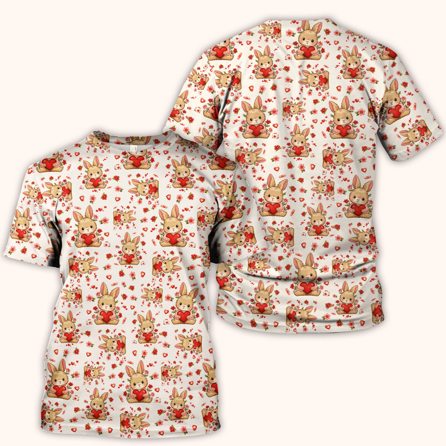 Adorable Bunny Heart Healthcare Design Scrub Top, Comfortable Scrubs for Nurses, Easter