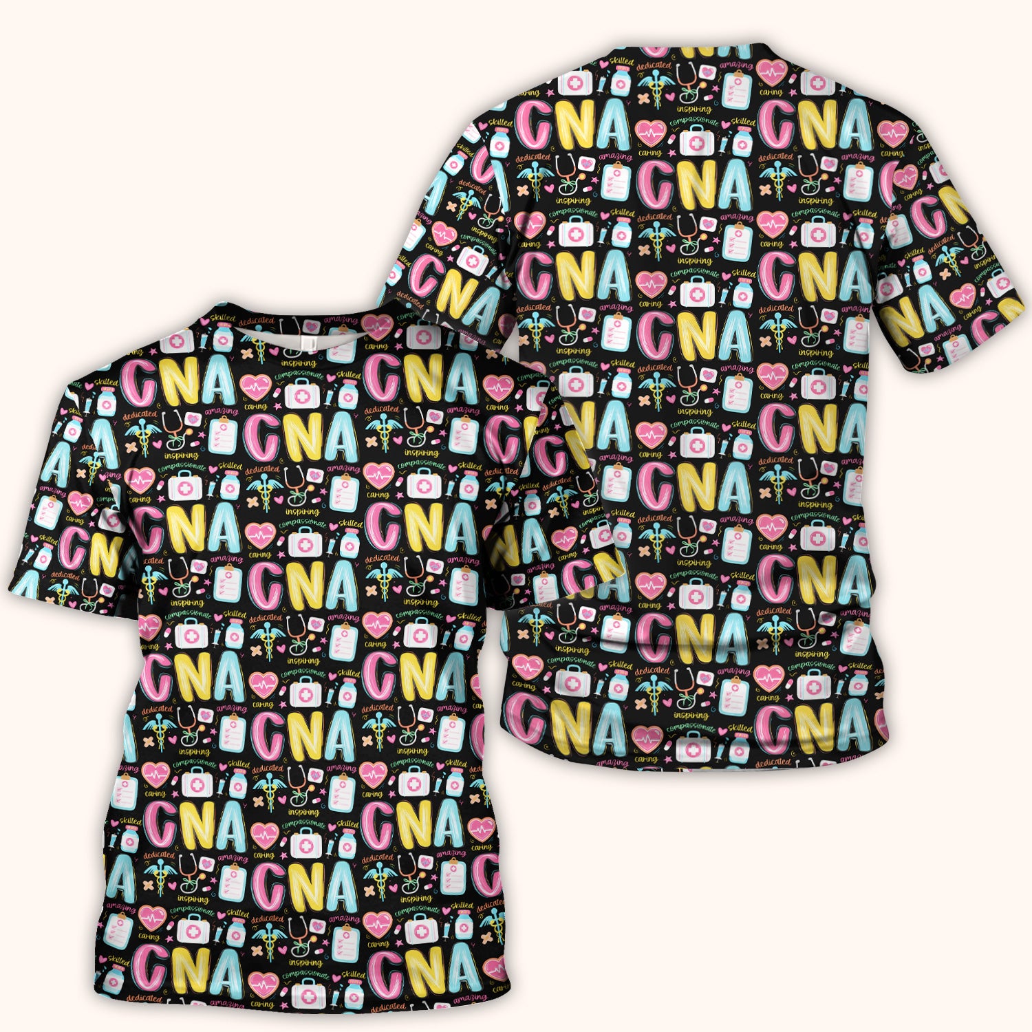 CNA Nurse Appreciation Pattern Scrub Top, Breathable Fabrics Nursing Uniform
