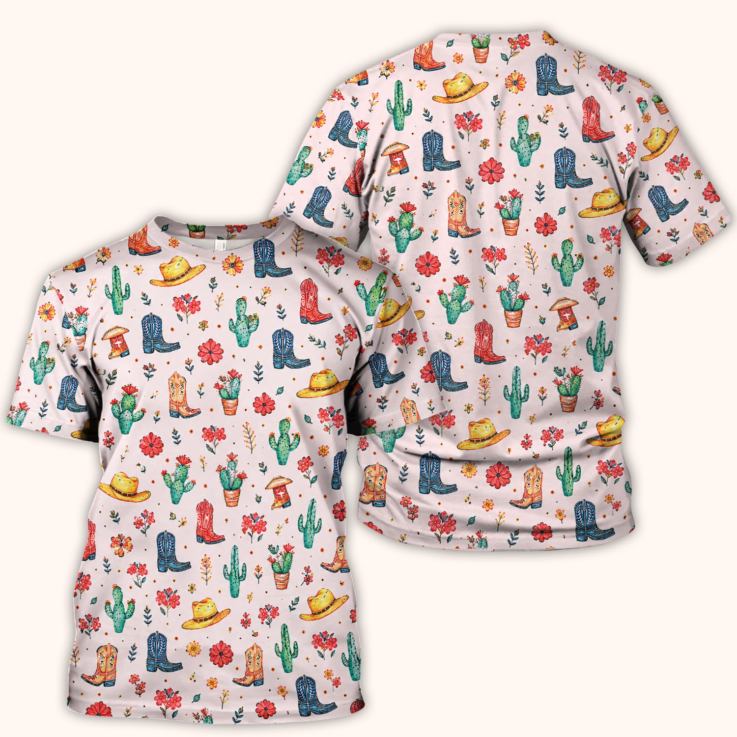 Whimsical Western Cactus Boots Pattern Scrub Top, Breathable Fabrics Nursing Uniform