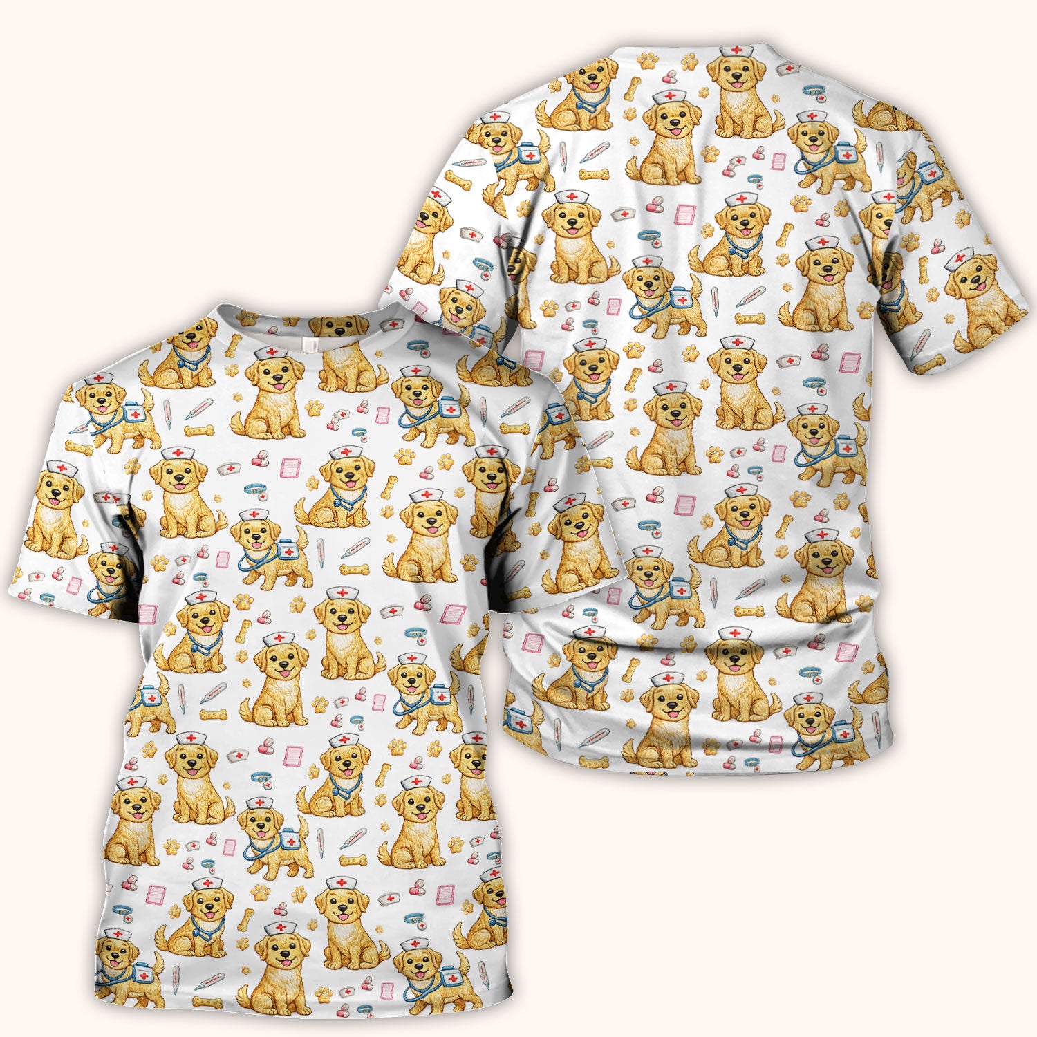 Cute Puppy Nurse Medical Print Scrub Top, Comfortable Scrubs for Nurses