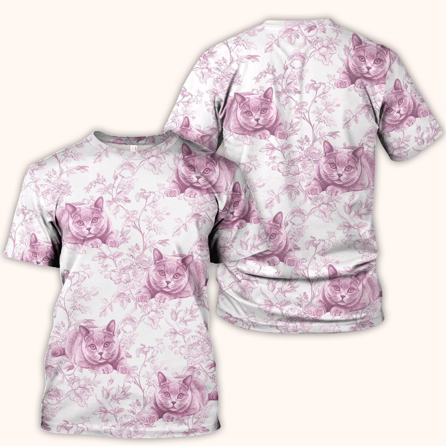 Custom Dog Cat Style Chinoiserie Pattern Scrubs Top, Comfortable Scrubs for Nurses