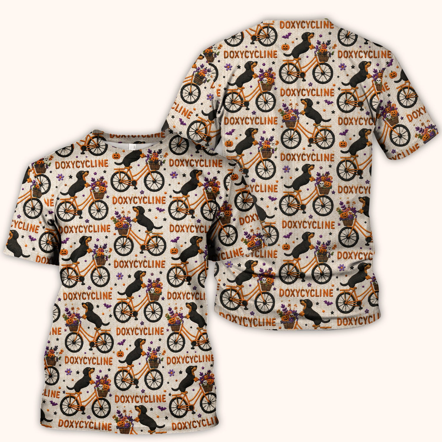 Halloween Dachshund with Doxycycline Bike Print Scrub Top, Comfortable Scrubs for Nurses