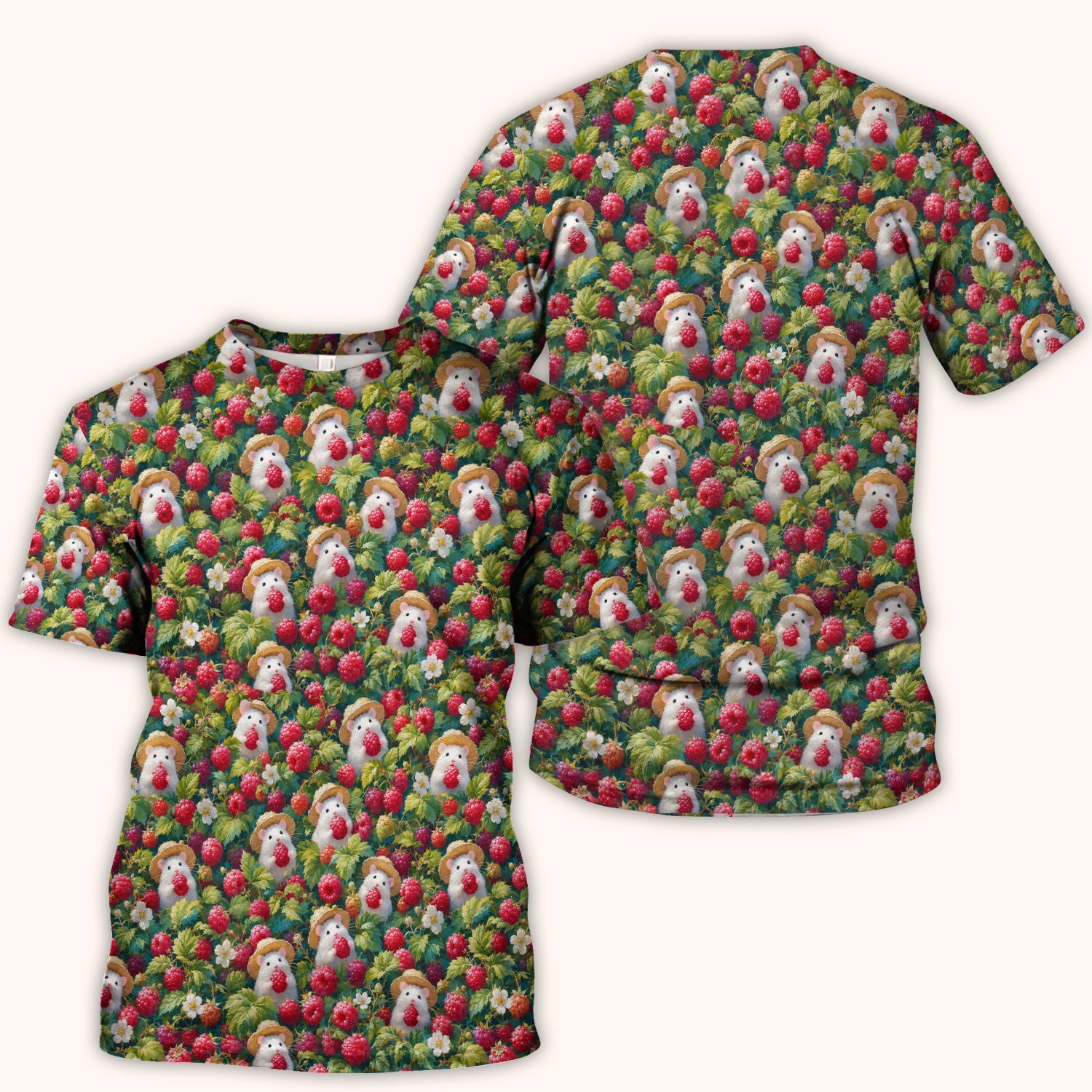 Cute Raspberry Mouse Garden Pattern Scrub Top, Comfortable Scrubs for Nurses