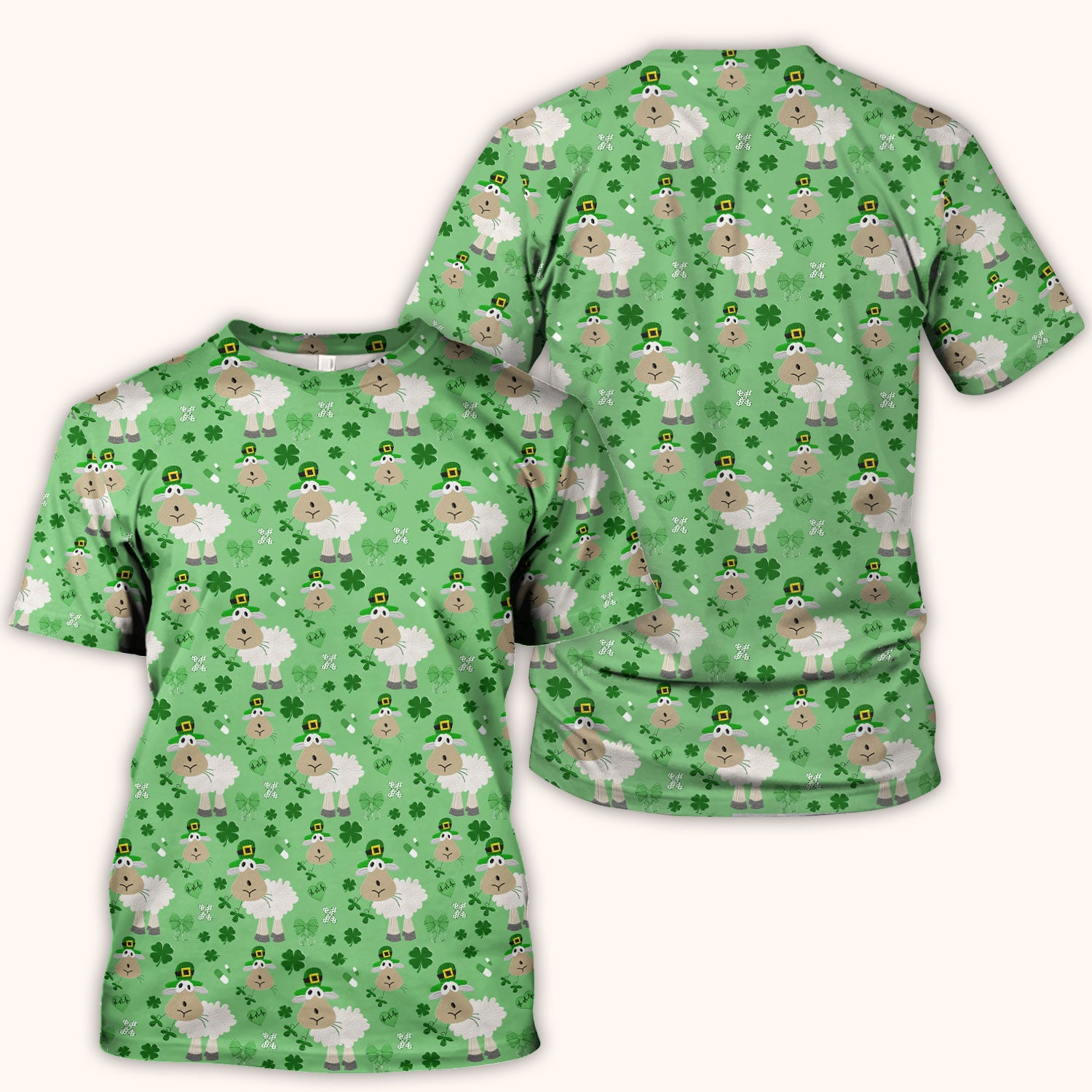 Nurse St. Patrick Scrubs Top, Cute Sheep Shamrock Pattern Nurse Shirt, Breathable Fabrics Nursing Uniform