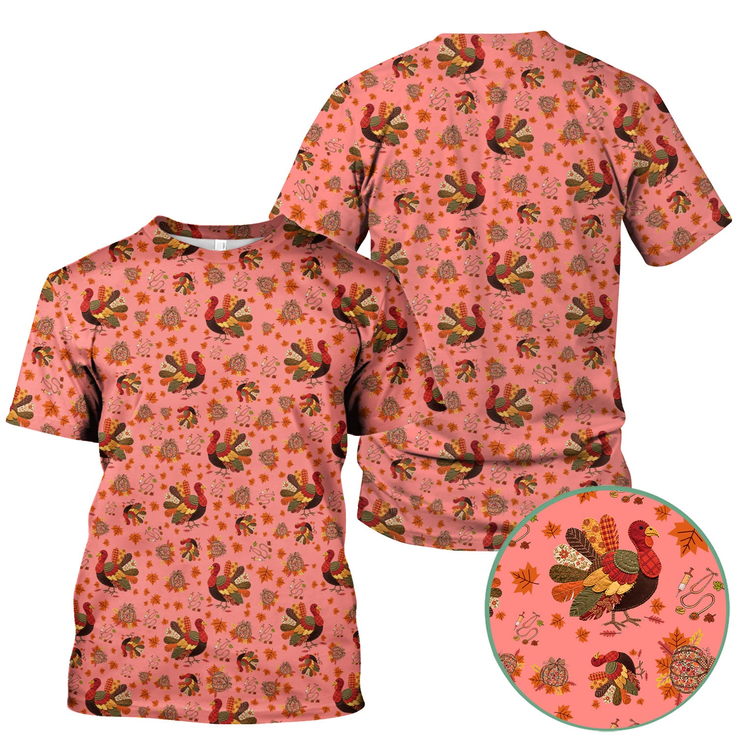 Fall Leaves Thanksgiving Scrubs for Nurses - Comfortable Scrub Tops - Turkey Nursing Uniform Gift for Women