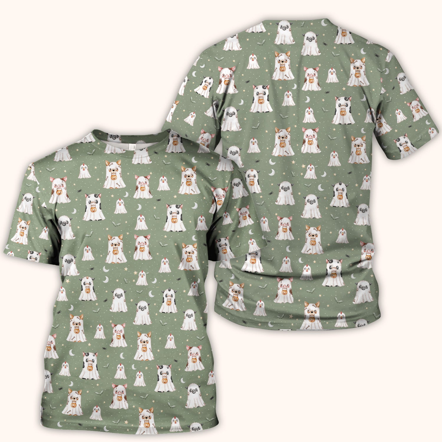 Spooky Farm Animal Ghost Scrub Top, Comfortable Scrubs for Nurses