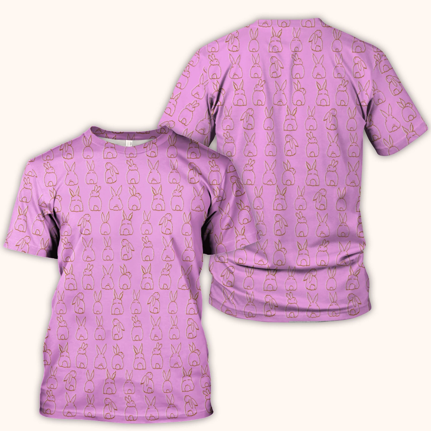 Cartoon Bunny Line Art Pattern Medical Scrub Top, Comfortable Scrubs for Nurses, Easter