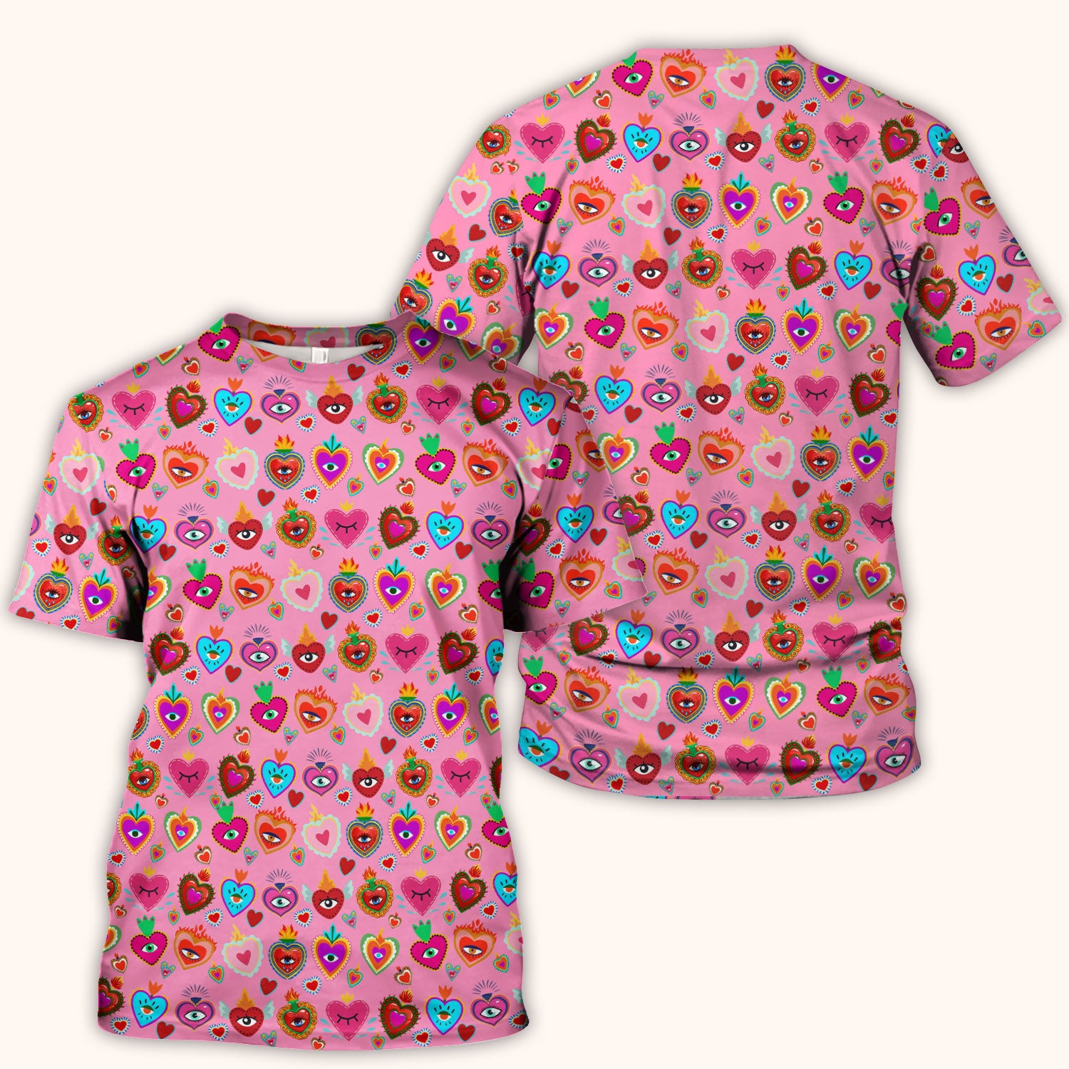 Valentine Colorful Sacred Heart Print Medical Scrub Top, Comfortable Scrubs for Nurses