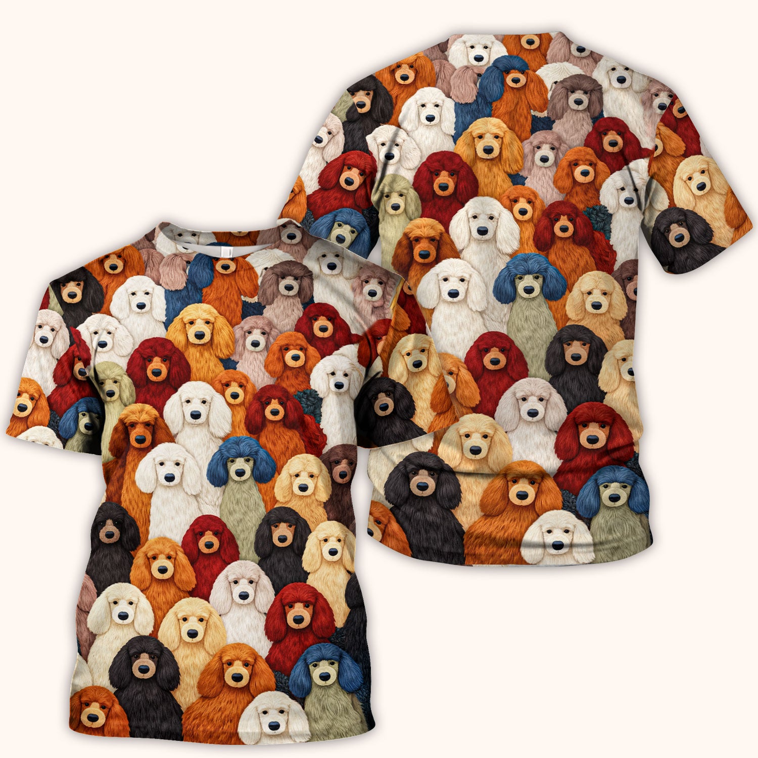 Multicolor Poodle Dog Pattern Scrub Top, Breathable Fabrics Nursing Uniform