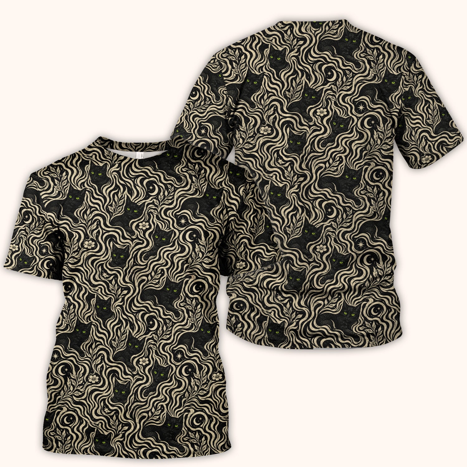 Mystical Black Cat Moonlit Pattern Scrub Top, Comfortable Scrubs for Nurses