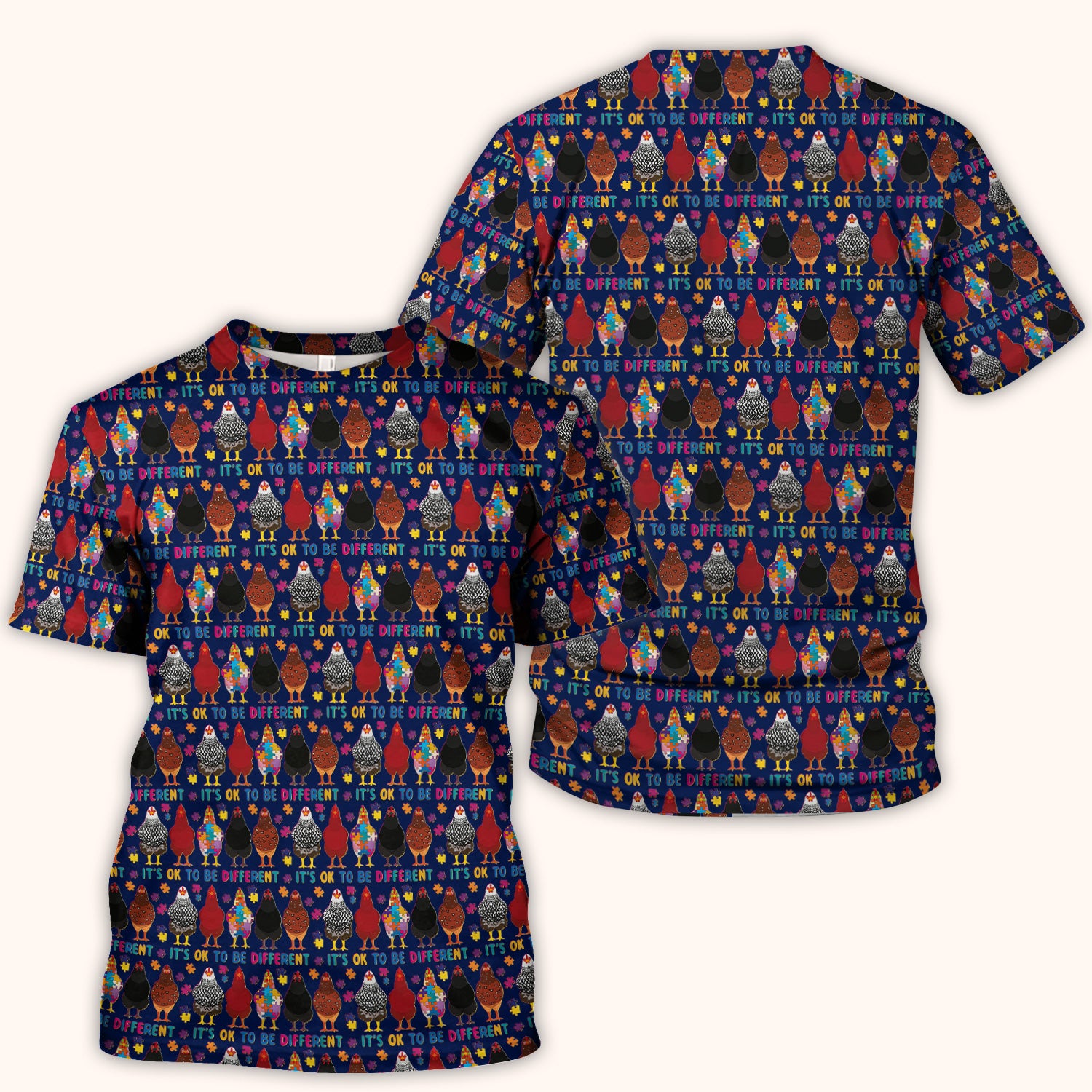 Autism Chicken It’s OK to Be Different Print Scrub Top, Comfortable Scrubs for Nurses