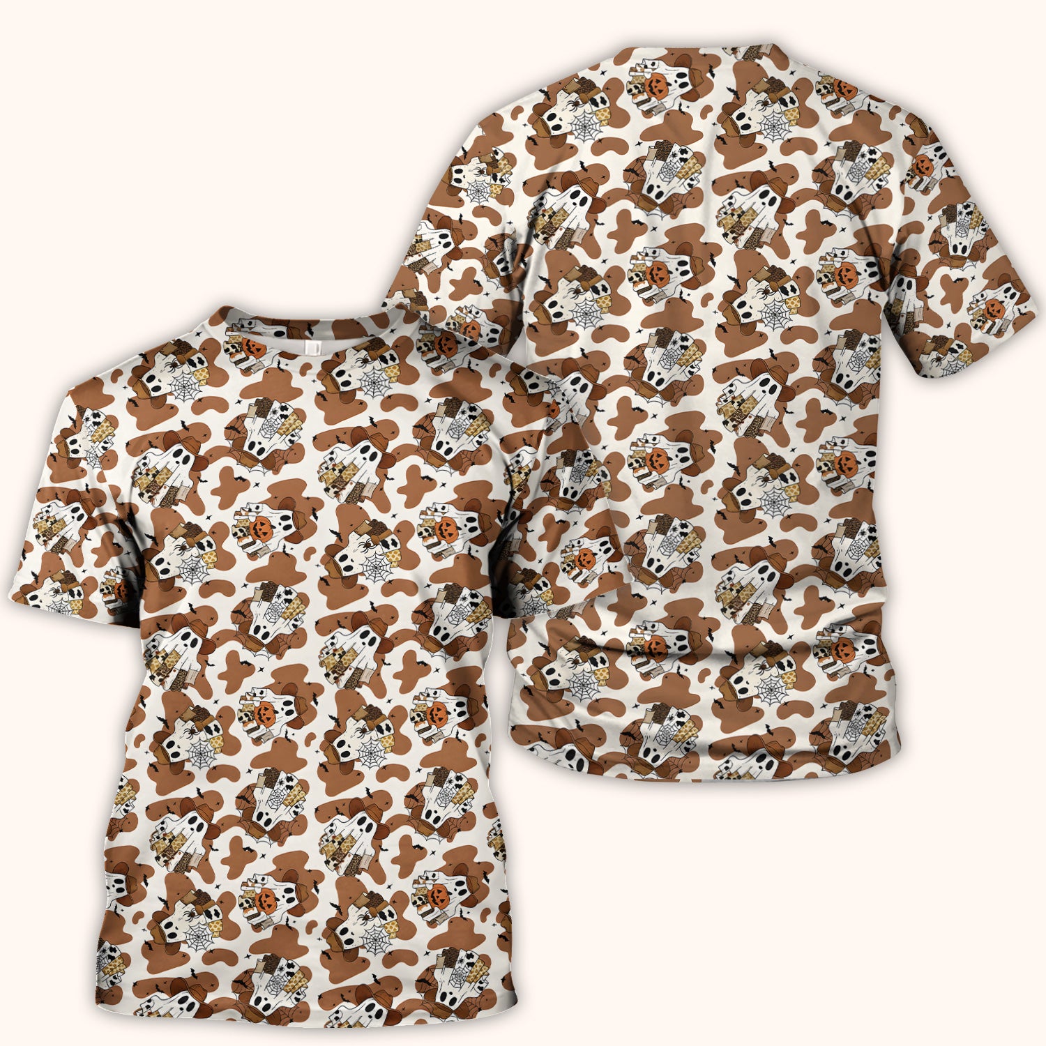 Halloween Cow Ghost Print Scrub Top, Comfortable Scrubs for Nurses