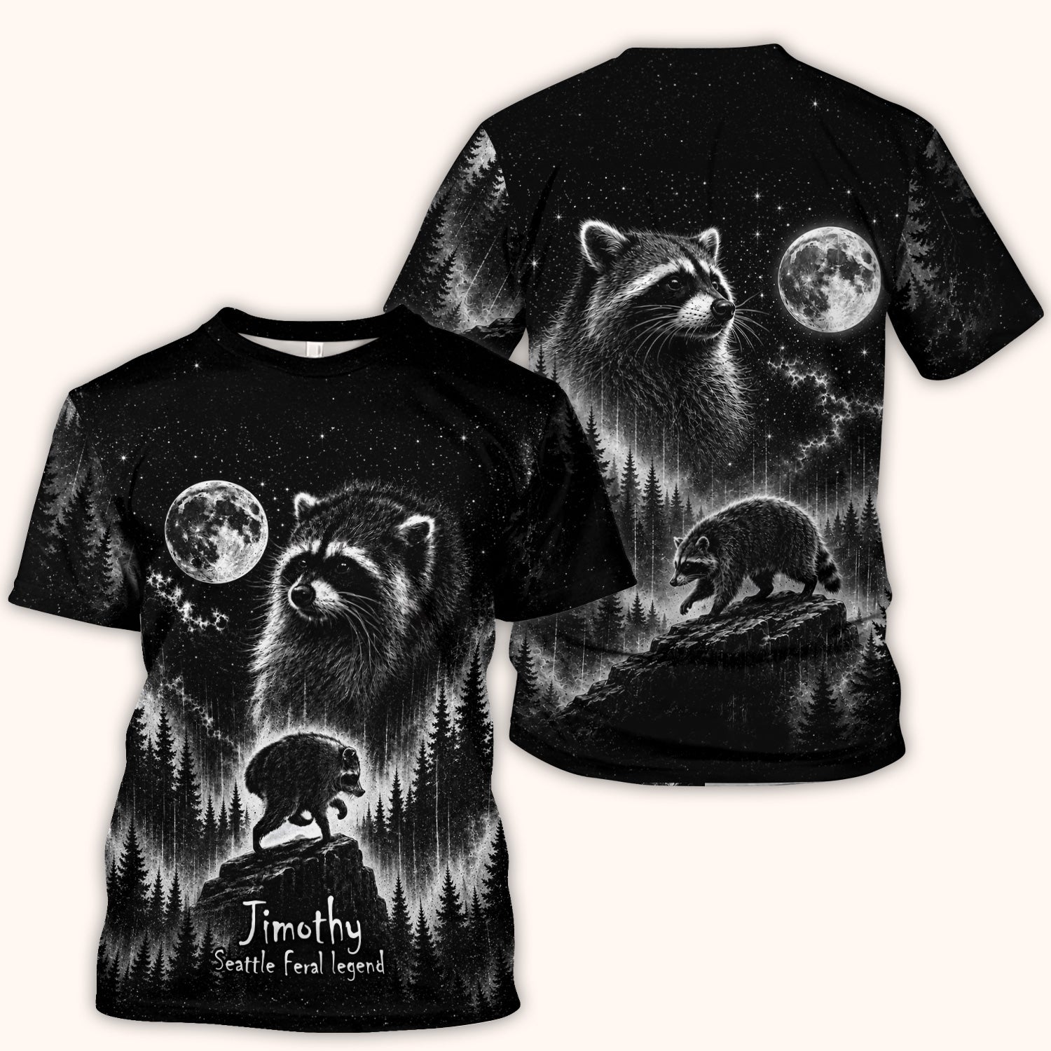 Moonlit Raccoon Forest Print Scrub Top, Comfortable Scrubs for Nurses