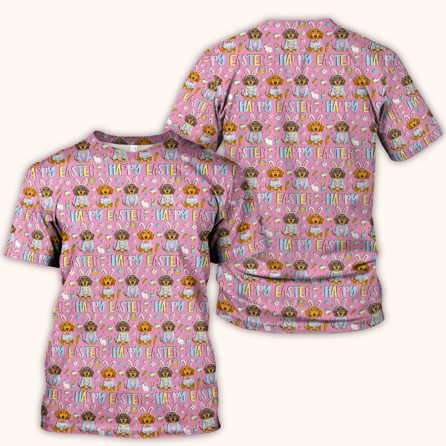 Happy Easter Dachshund Bunny Print Scrub Top, Comfortable Scrubs for Nurses