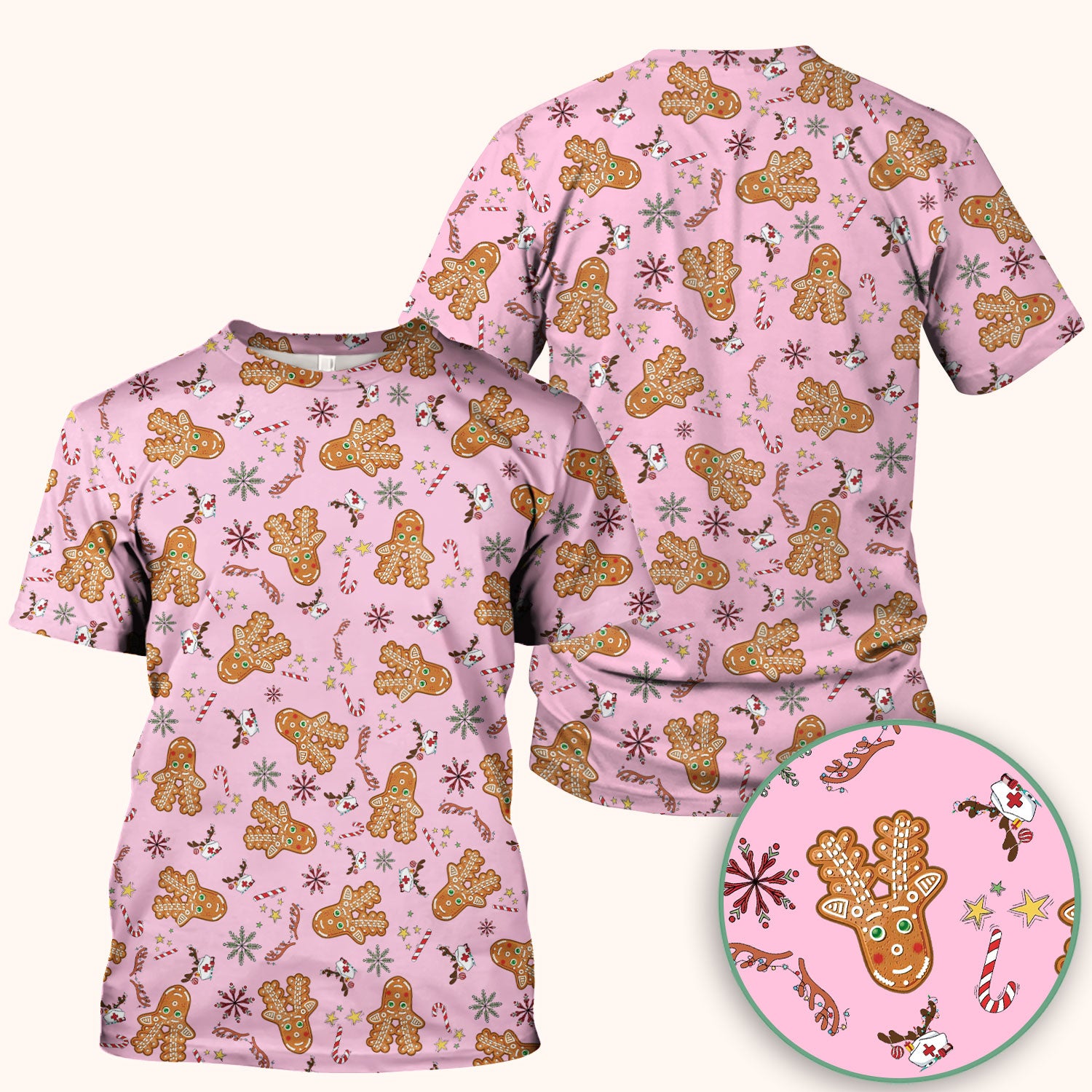 Gingerbread Cookies Reindeer Scrub Top - Funny Christmas Gingerbread Nursing Uniform - Comfortable Scrubs for Nurses