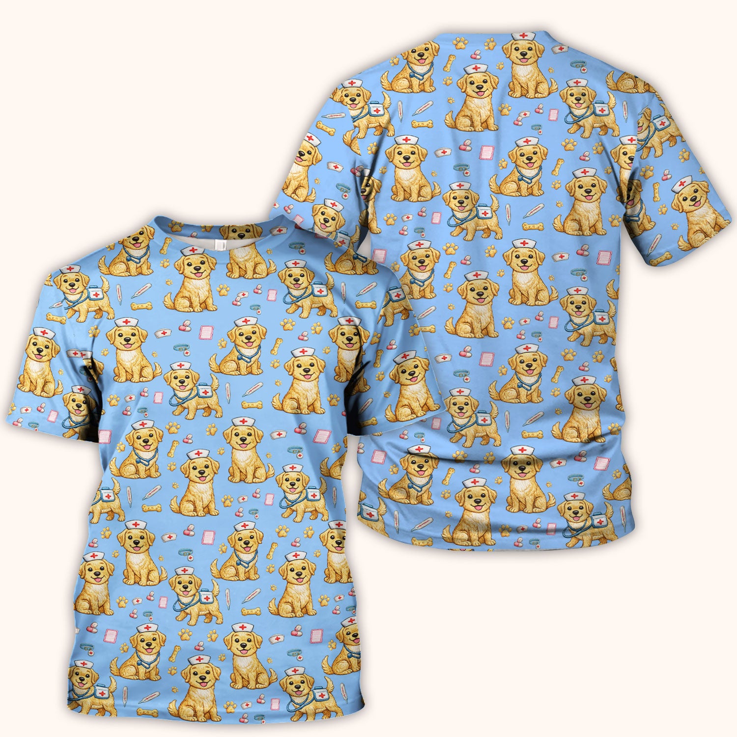 Cute Puppy Nurse Medical Print Scrub Top, Comfortable Scrubs for Nurses