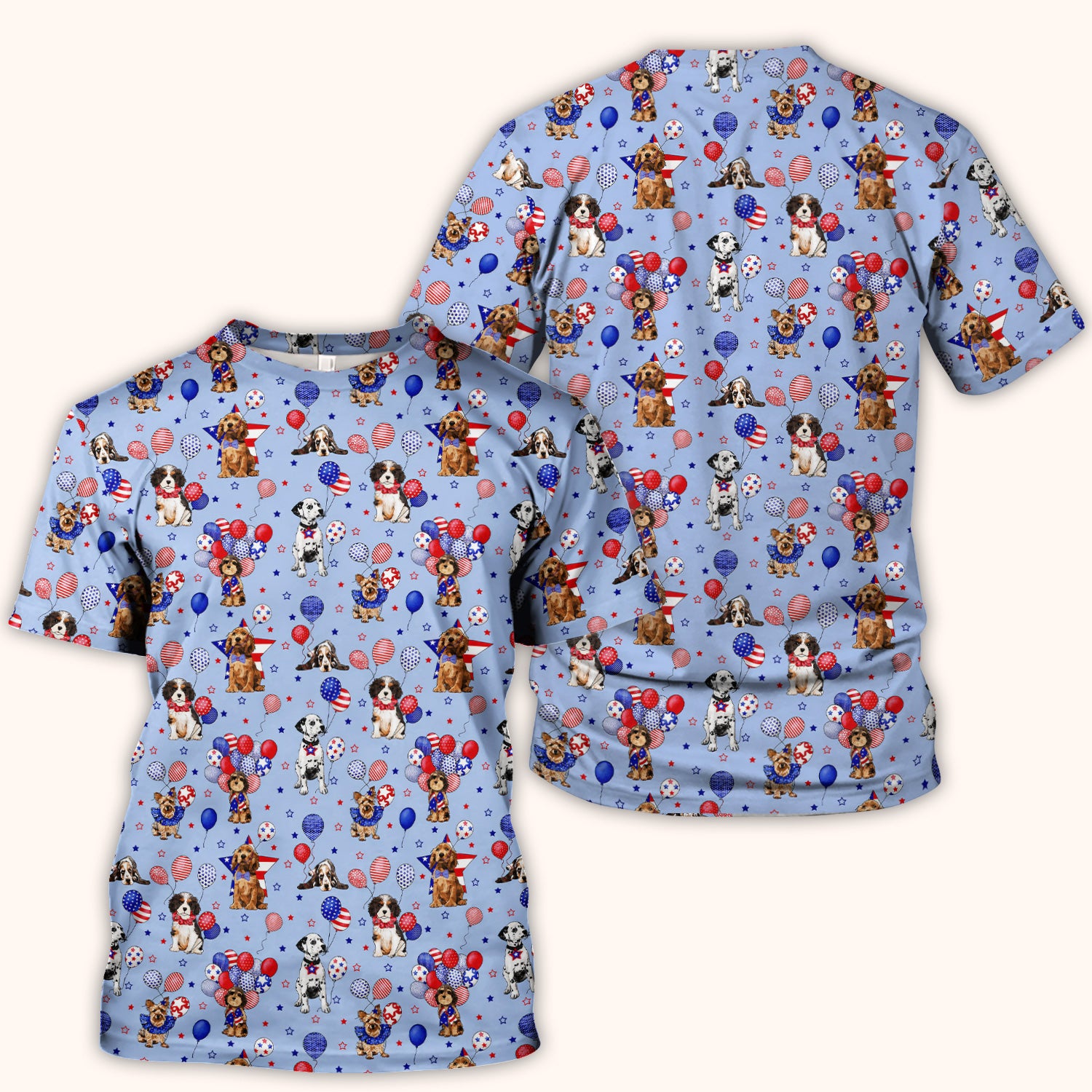 Patriotic Dogs With USA Flag Balloons Pattern Scrub Top, Comfortable Scrubs for Nurses