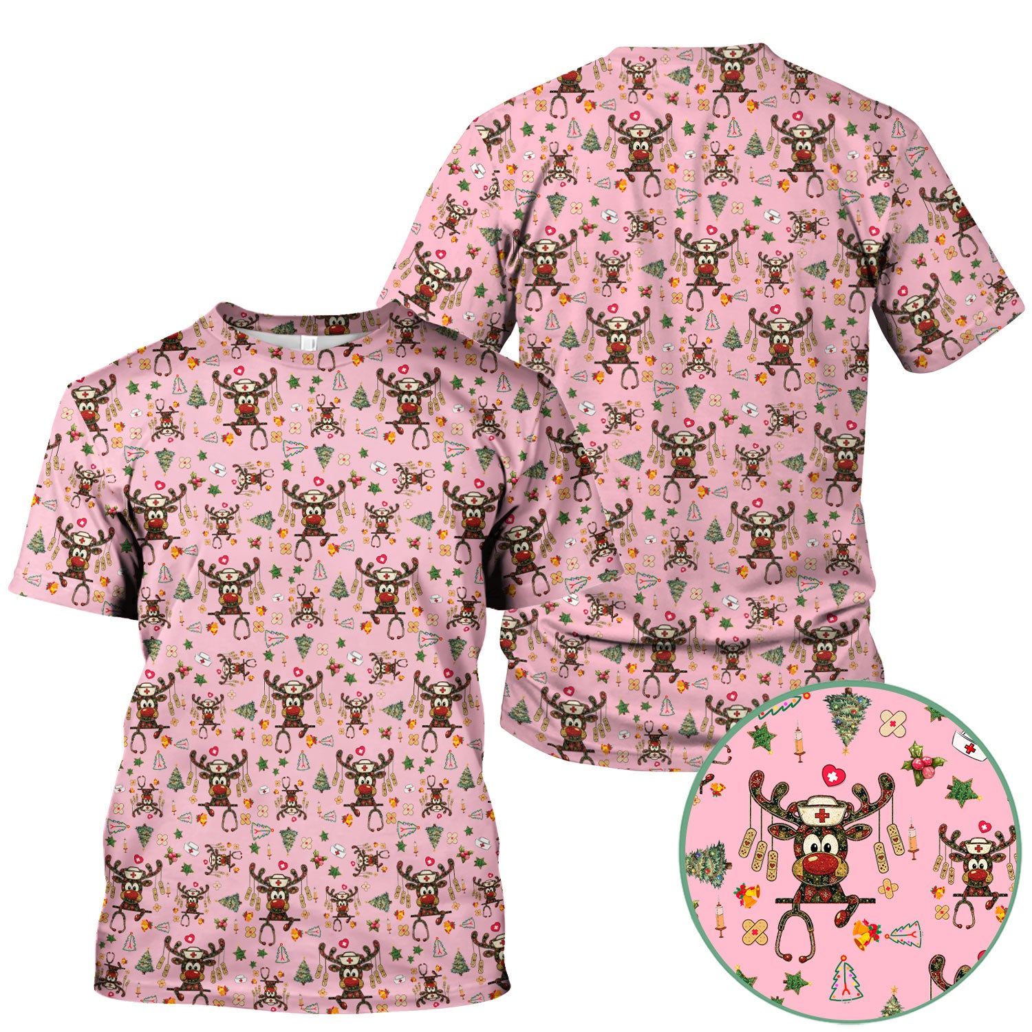 Reindeer Christmas Nurse Scrub Top - Funny Holiday Scrub Shirt - Cute Medical Uniform for Women RN LPN CNA Gift